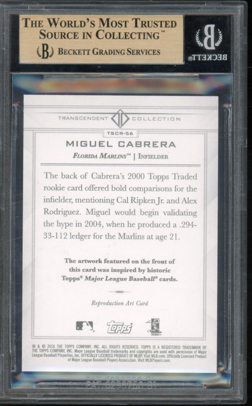 2016 Transcendent Miguel Cabrera Sketch /65 BGS 10