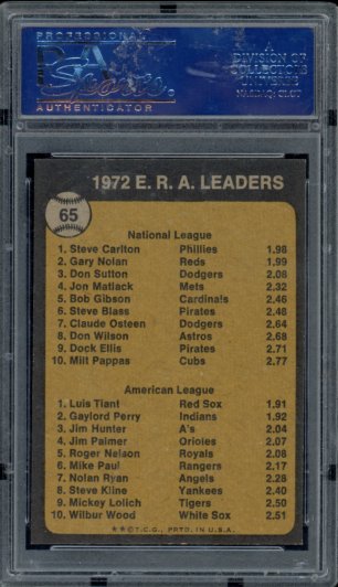 1973 Topps Steve Carlton Luis Tiant ERA Leaders PSA 9