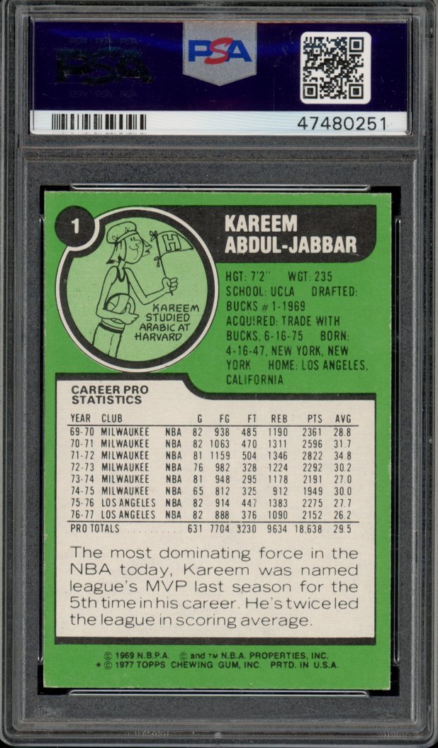1977-78 Topps Kareem Abdul-Jabbar PSA 8