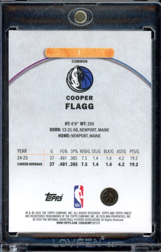 2025-26 Topps Finest Cooper Flagg Common Rookie