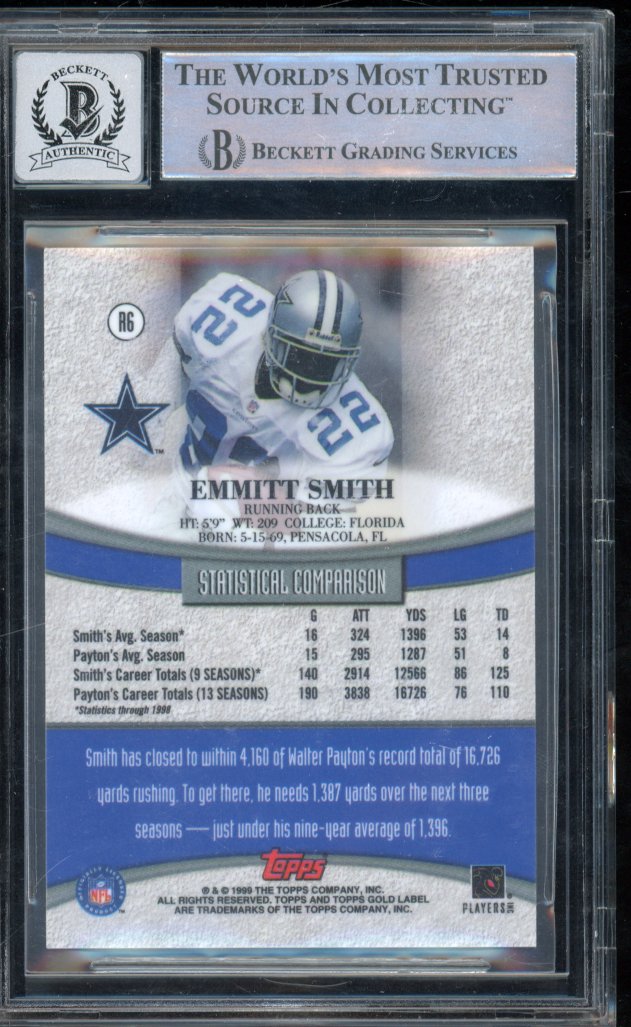 1999 Topps Gold Label Emmitt Smith Beckett Authentic Auto 10