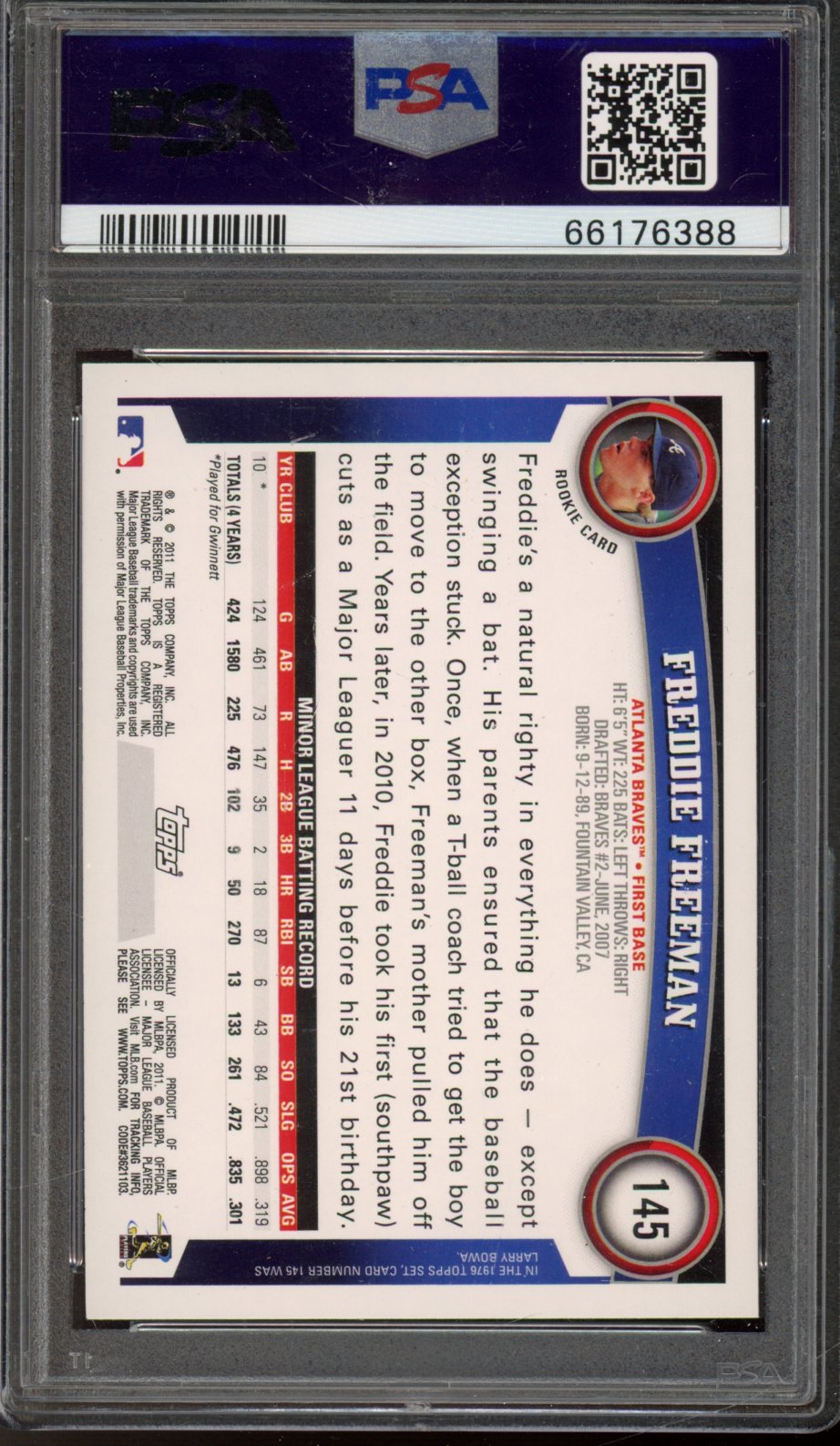 2011 Topps Freddie Freeman Rookie PSA 10