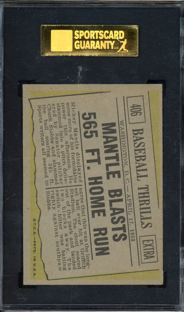 1961 Topps Mickey Mantle #406 565 FT HR SGC 5