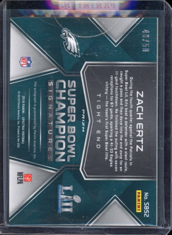 2018 Spectra Zach Ertz Super Bowl Auto /50
