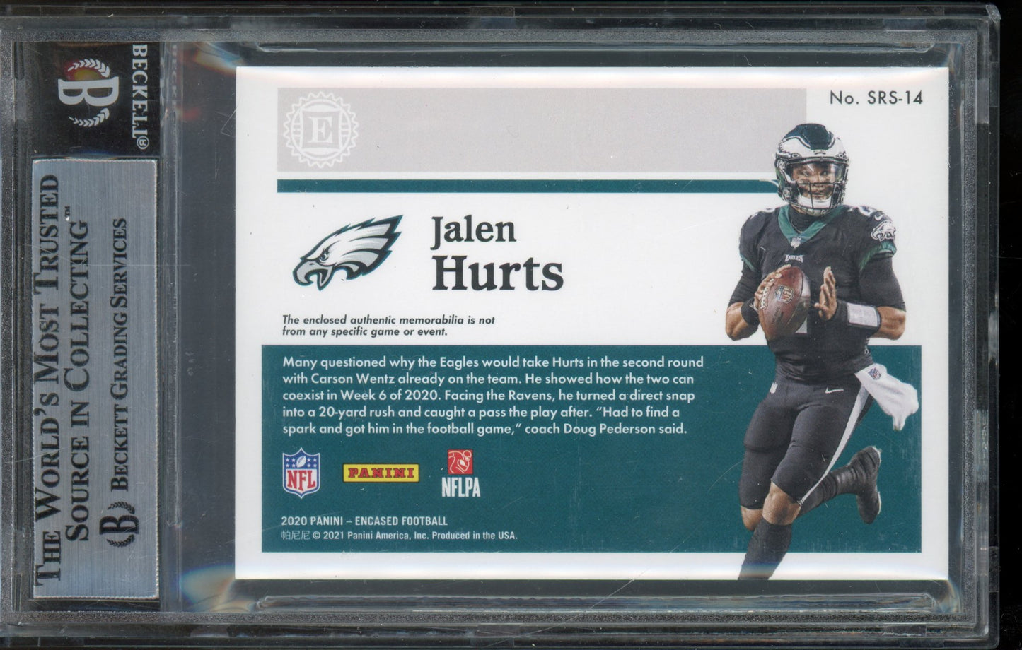 2020 Encased Jalen Hurts Jumbo patch 8/9 BGS 9 RC