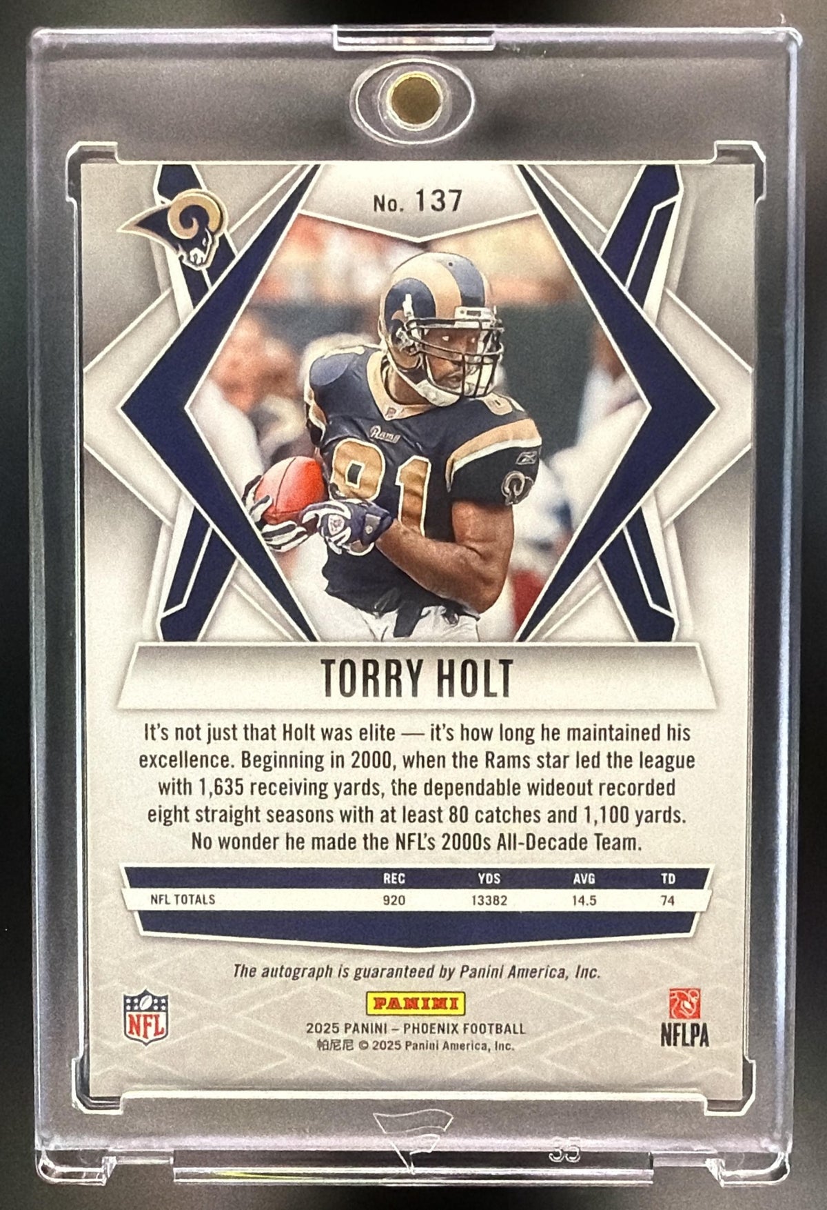 2025 Panini Phoenix Torry Holt #137 Black 1/1 Auto