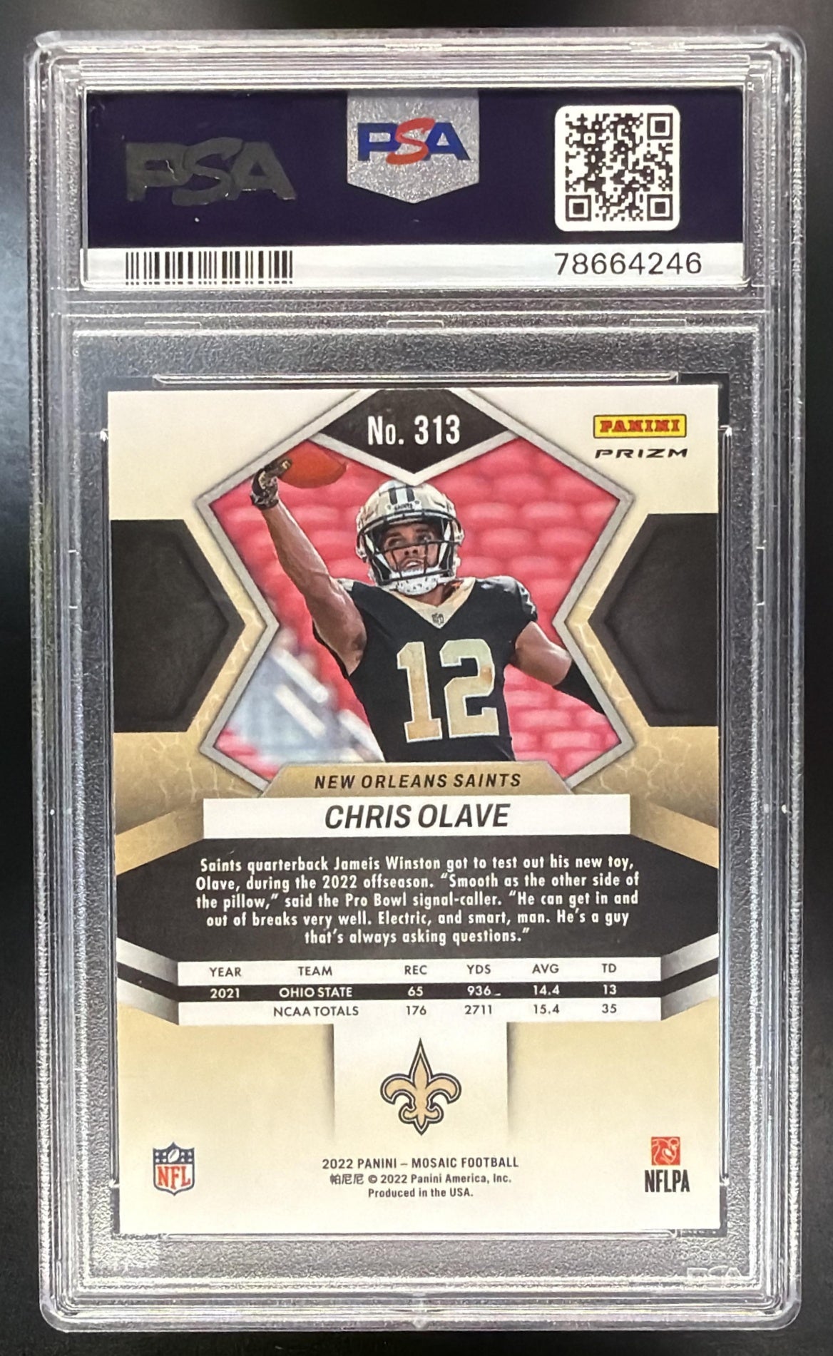 2022 Panini Mosaic Chris Olave #313 Red Sparkle RC PSA 10