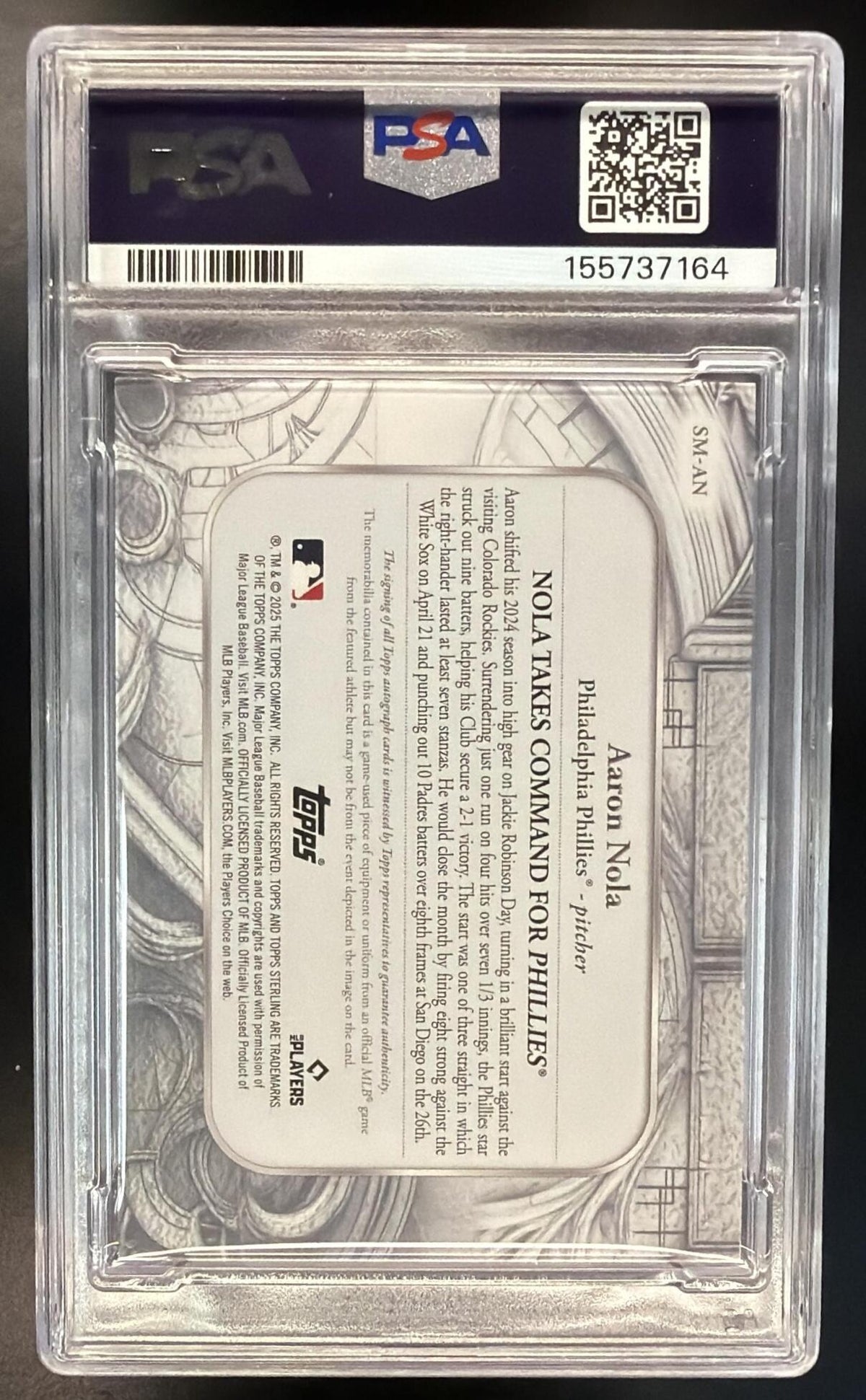 2025 Topps Sterling Aaron Nola #SM-AN Patch Auto /25 PSA 8