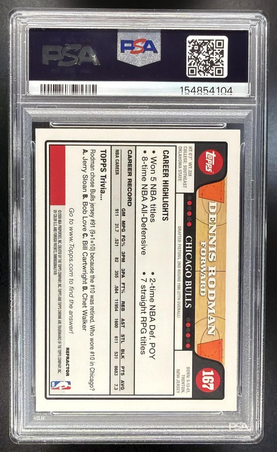2008-09 Topps Chrome Dennis Rodman #167 Refractor PSA 8