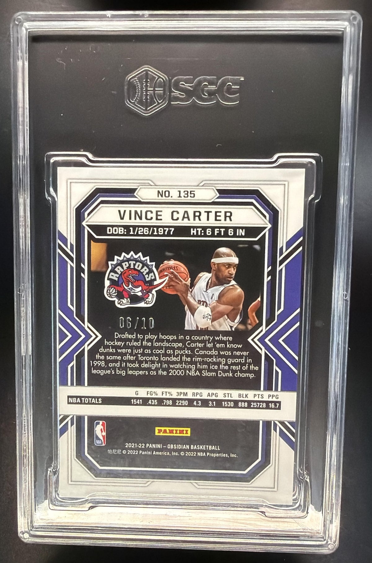 2021-22 Panini Obsidian Vince Carter #135 Electric Etch Yellow Flood 6/10 SGC 9
