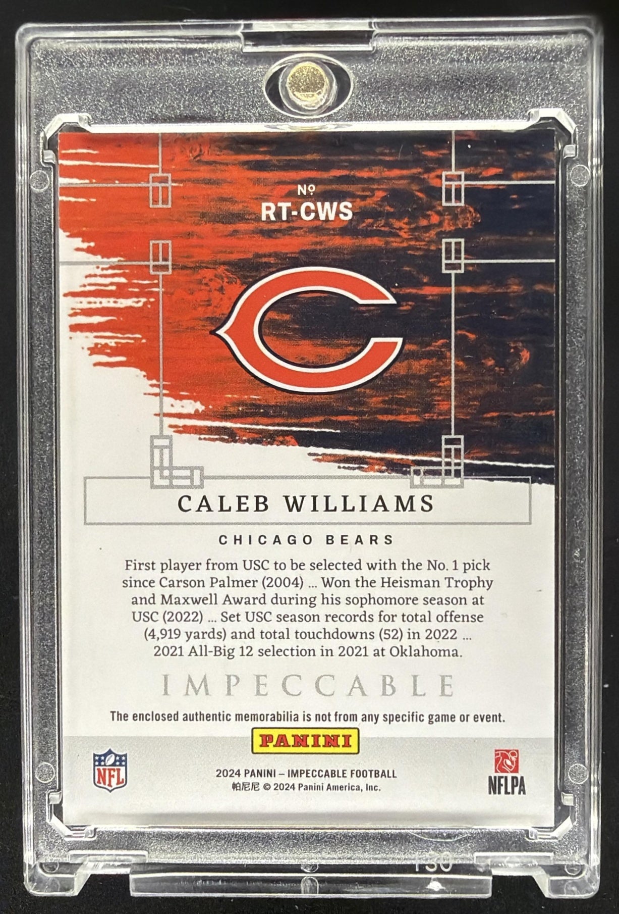 2024 Panini Impeccable Caleb Williams #RT-CWS Rookie Towels 41/49 MEM RC