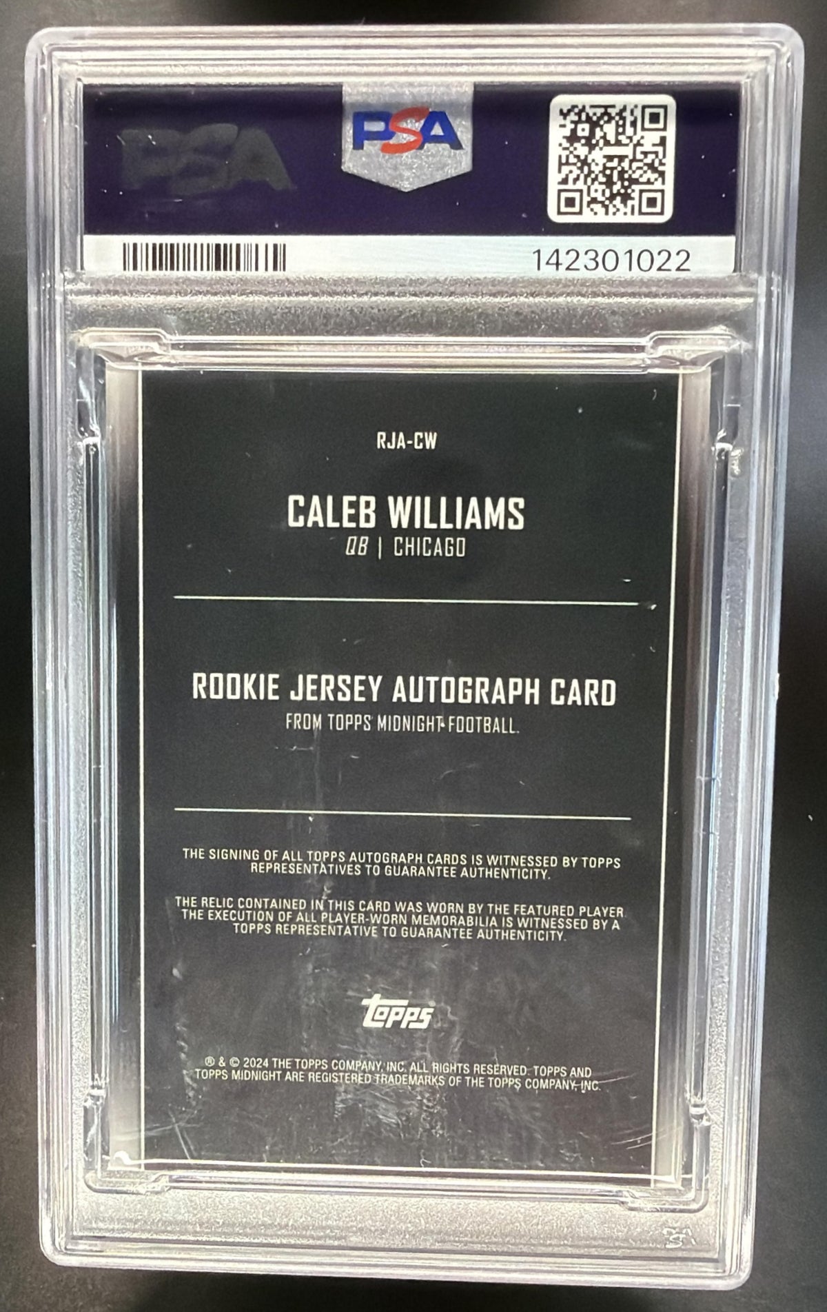 2024 Topps Midnight Caleb Williams #RJA-CW Rookie Patch Auto RC PSA 9