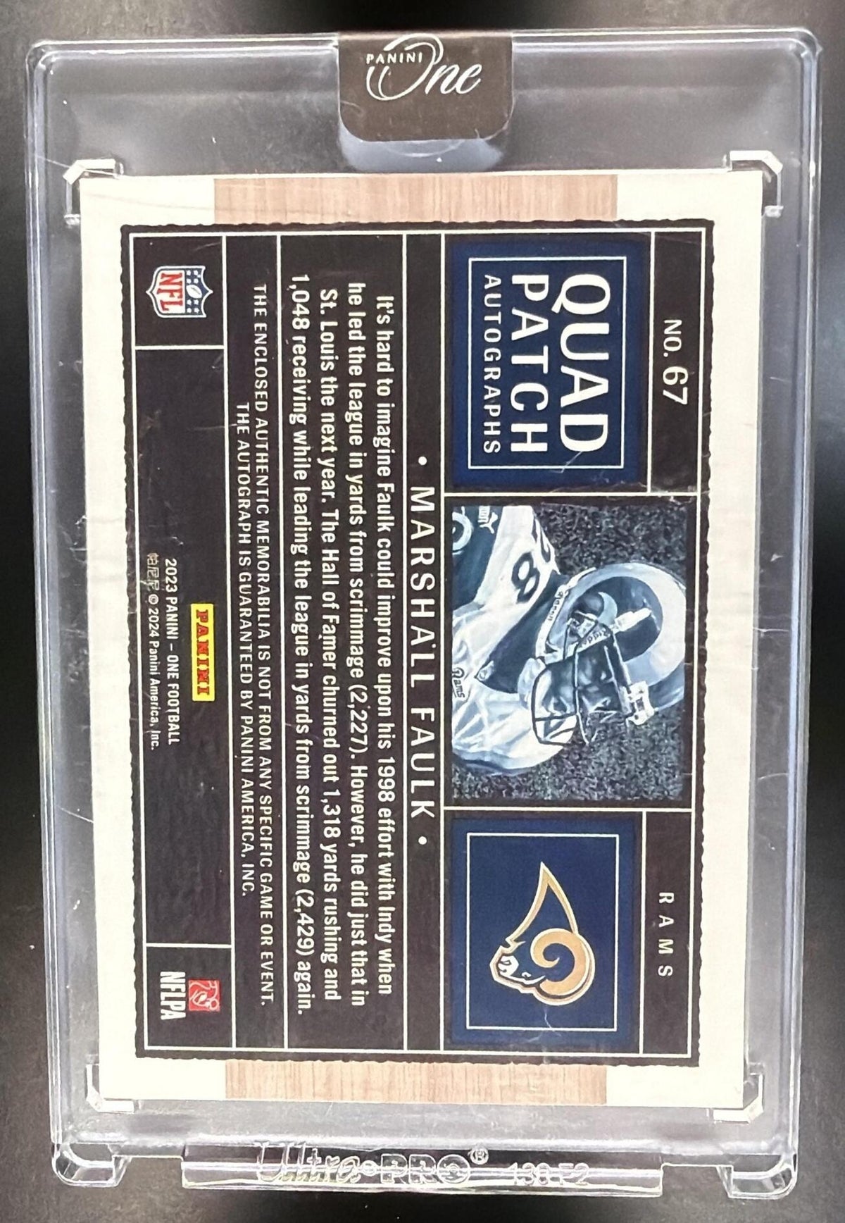 2023 Panini One Marshall Faulk #67 Gold /10 Patch Auto