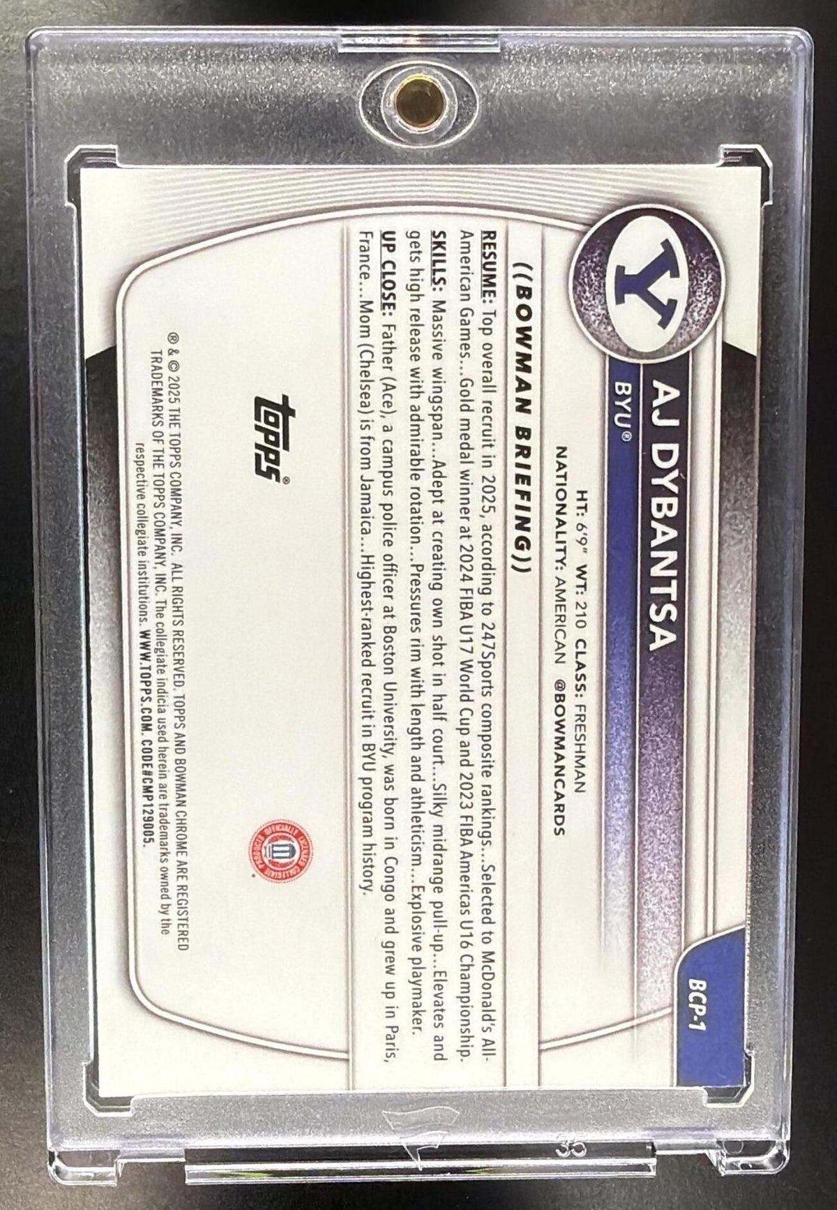2025-26 Bowman AJ Dybantsa #BCP-1 Chrome Aqua X-Fractor 104/125 1st Prospect