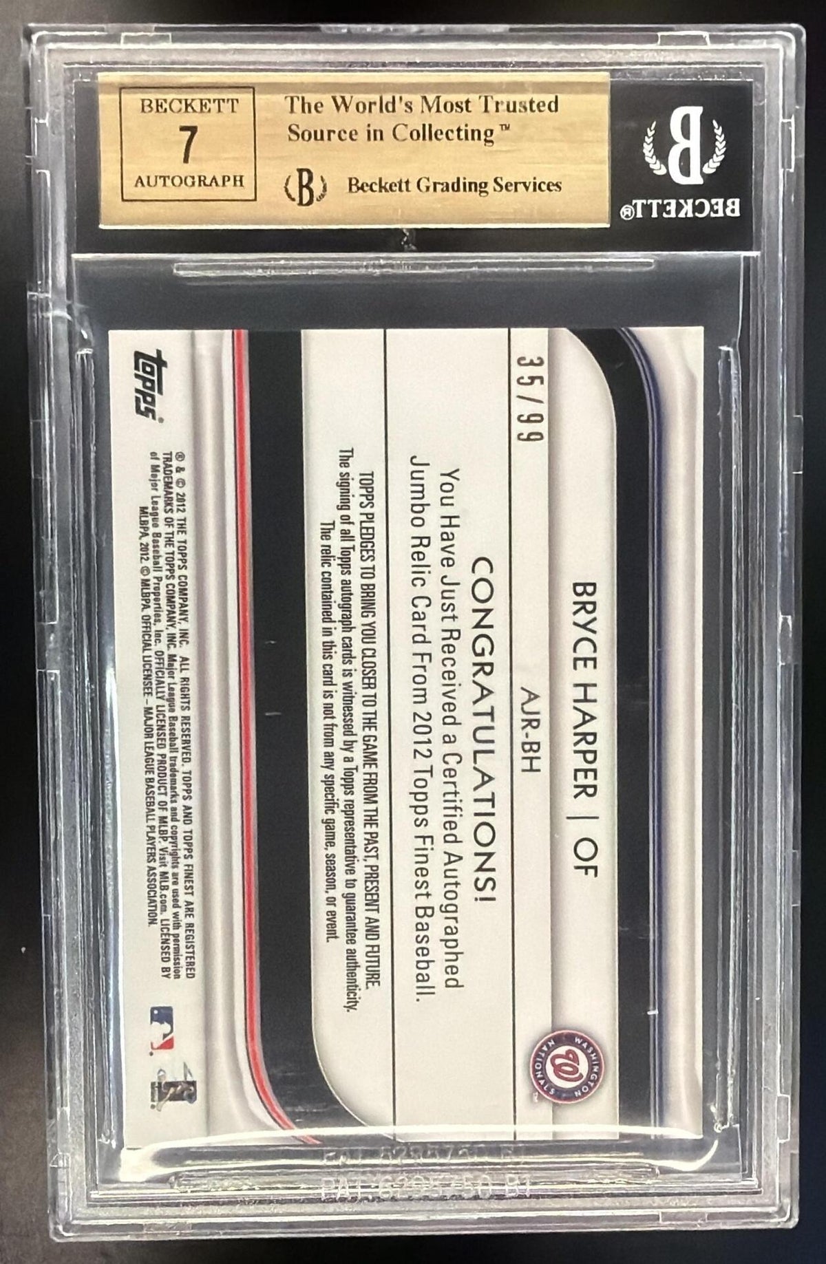 2012 Topps Finest Bryce Harper #AJR-BH Orange Rookie Patch Auto /99 BGS 9.5