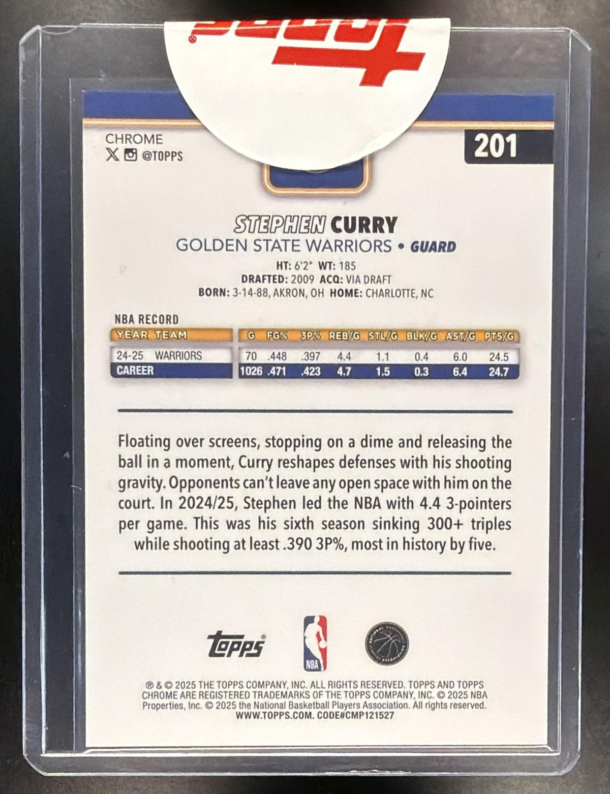 2025-26 Topps Chrome Stephen Curry #201 Blue X-Fractor Sealed