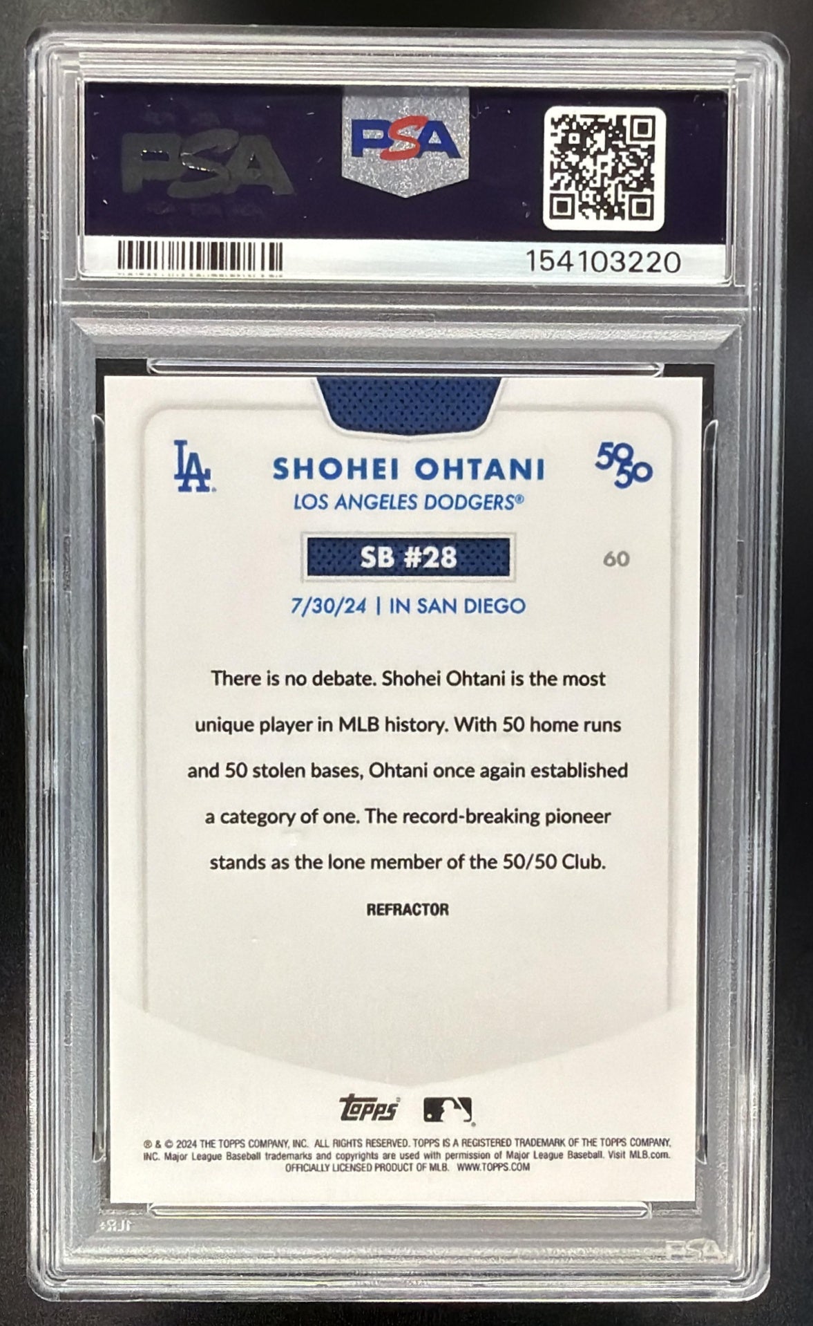 2024 Topps 50/50: Shohei Ohtani #60 Chrome Refractor PSA 10