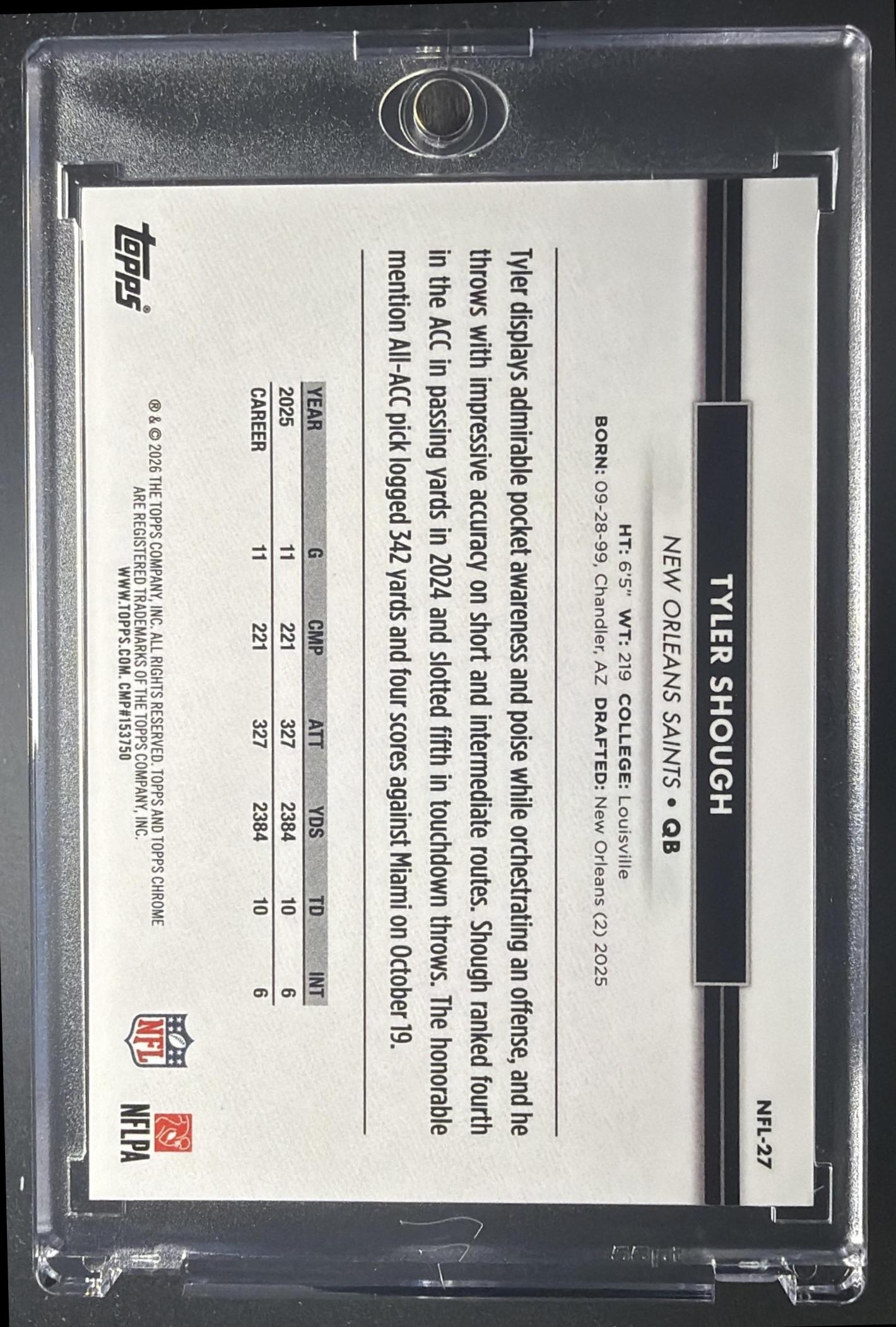 2026 Topps NSCC Collection Tyler Shough #NFL-27 NFL Gold Refractor 32/50