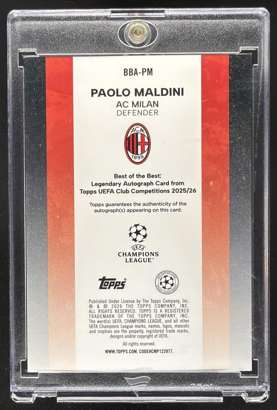 2025 Topps UEFA Club Competitions Paolo Maldini #BBA-PM Auto