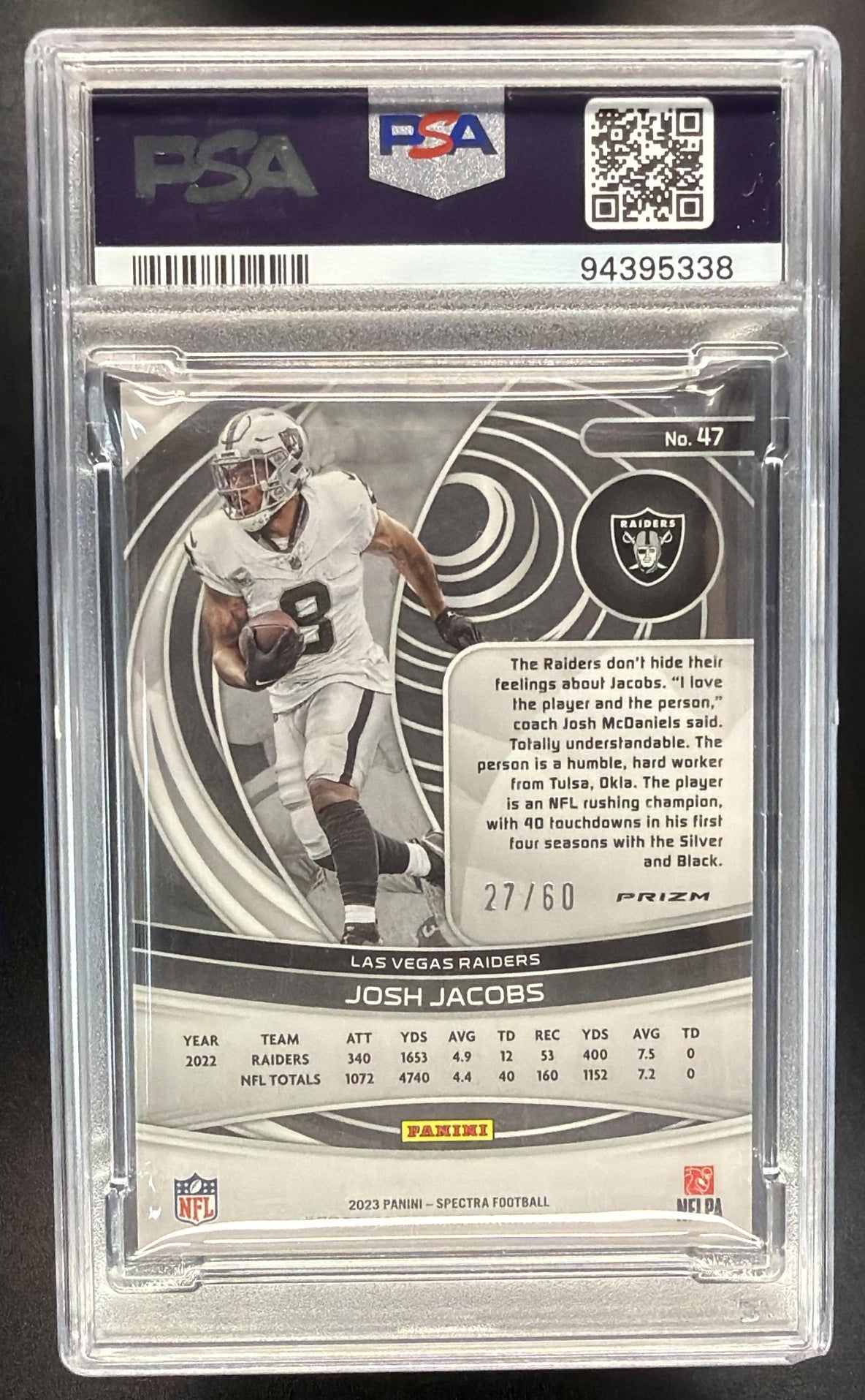 2023 Panini Spectra Josh Jacobs #47 Interstellar 27/60 PSA 10