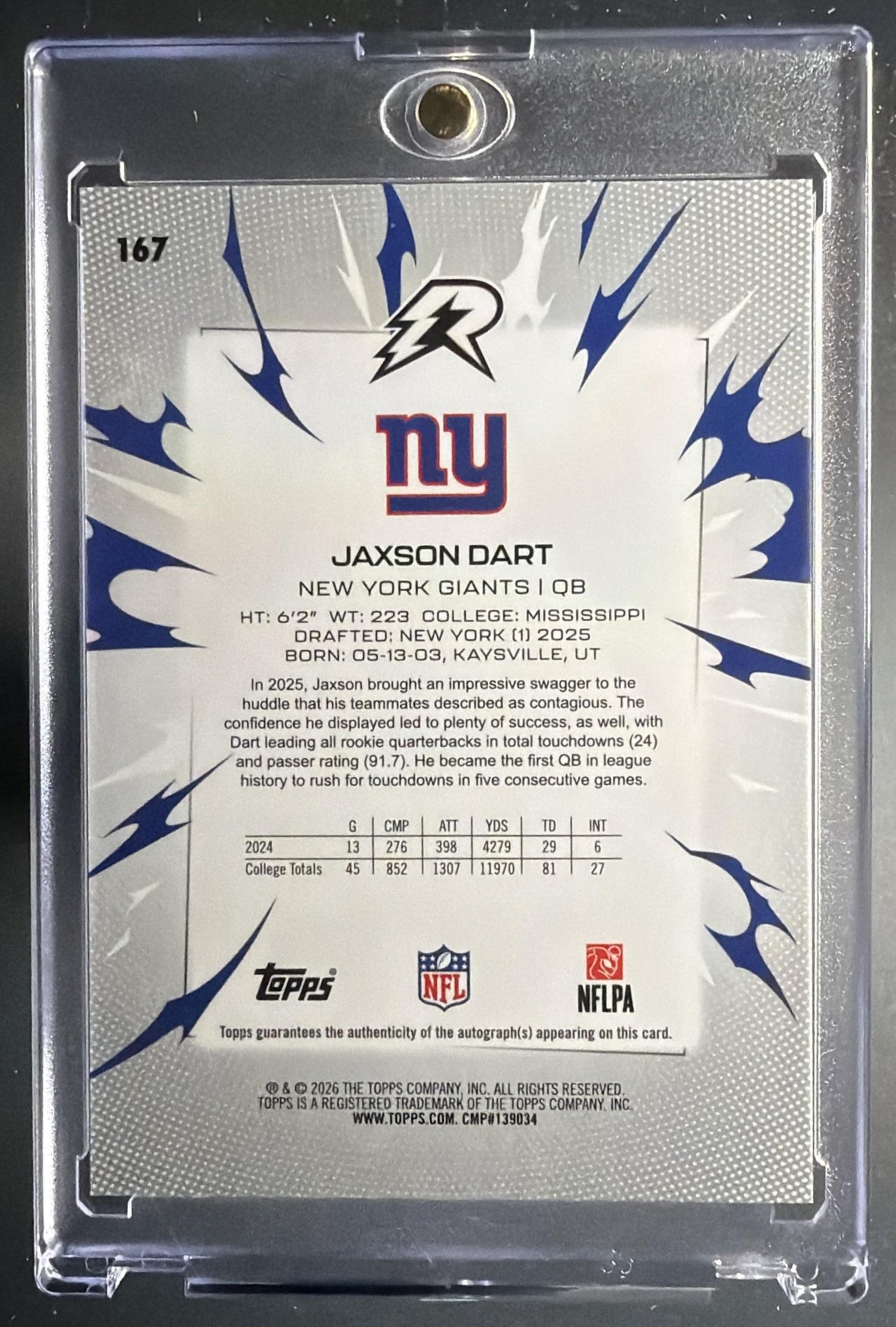 2025 Topps Resurgence Jaxson Dart #167 Rookie Signatures RC Auto