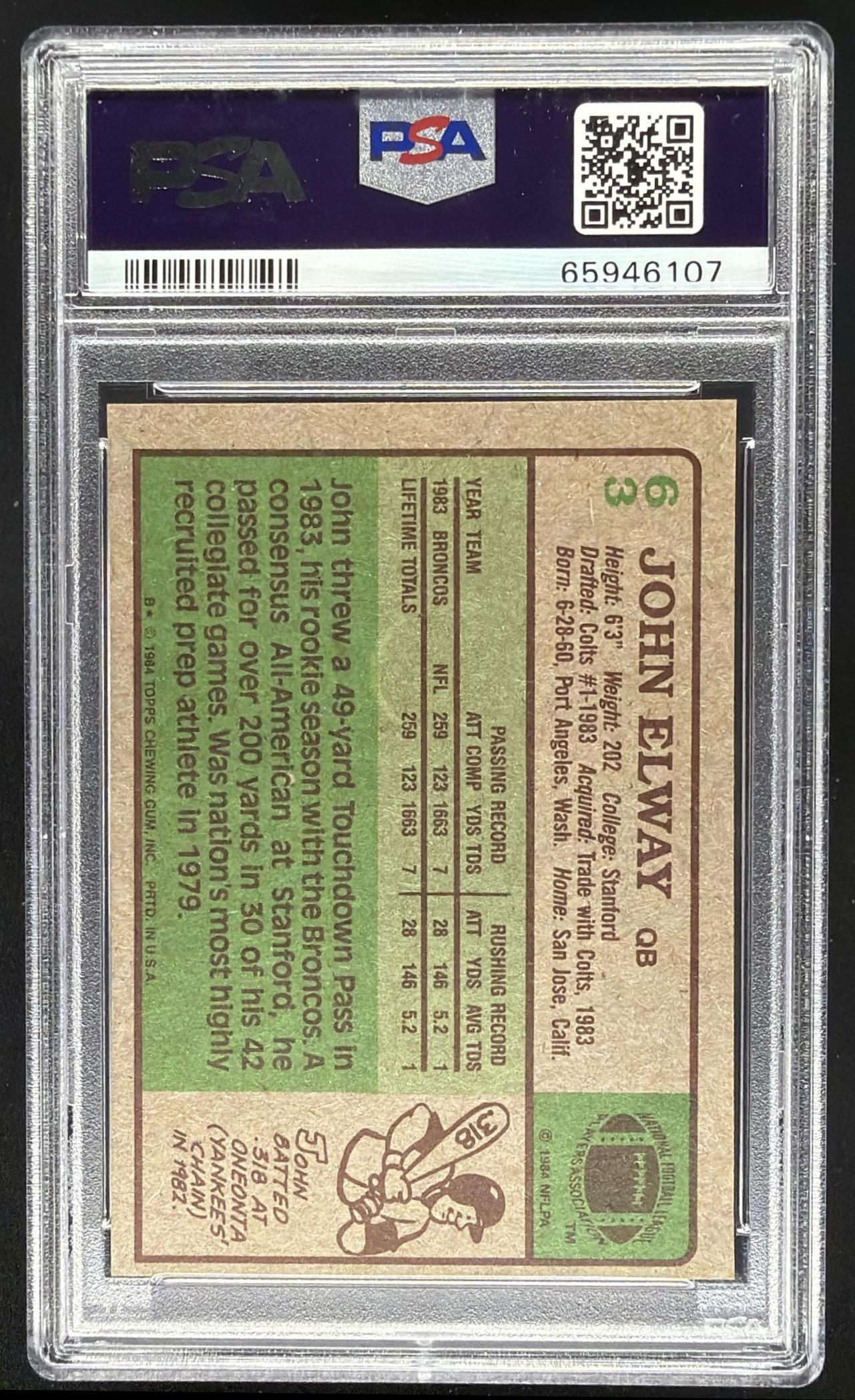 1984 Topps John Elway #63 RC PSA 6