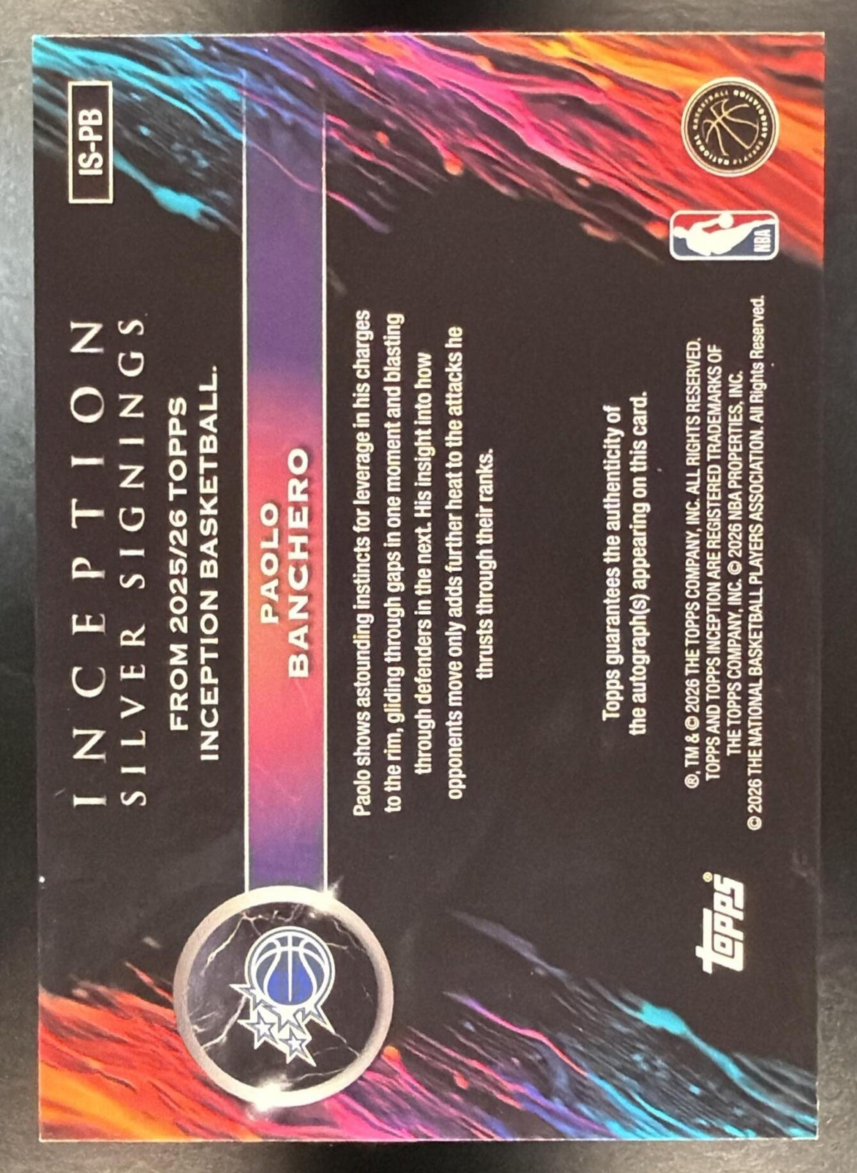 2025 Topps Inception Paolo Banchero #IS-PB Silver Signings Auto Gold Electricity 4/50