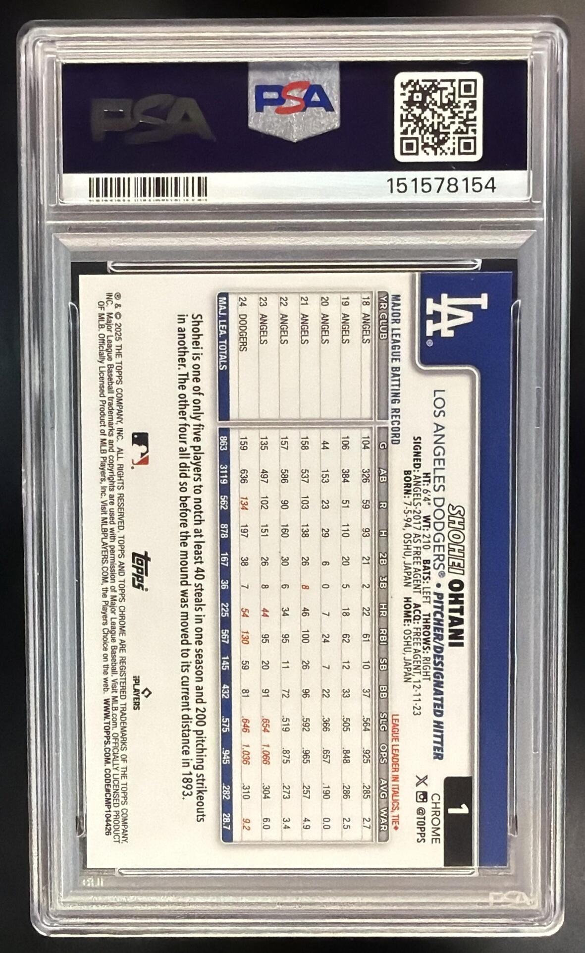 2025 Topps Chrome Sapphire Shohei Ohtani #1 PSA 10