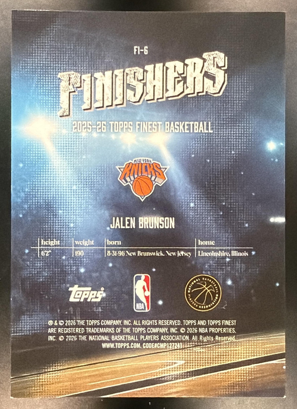 2025-26 Topps Finest Jalen Brunson #FI-6 Finishers Blue Geometric Refractor 66/75