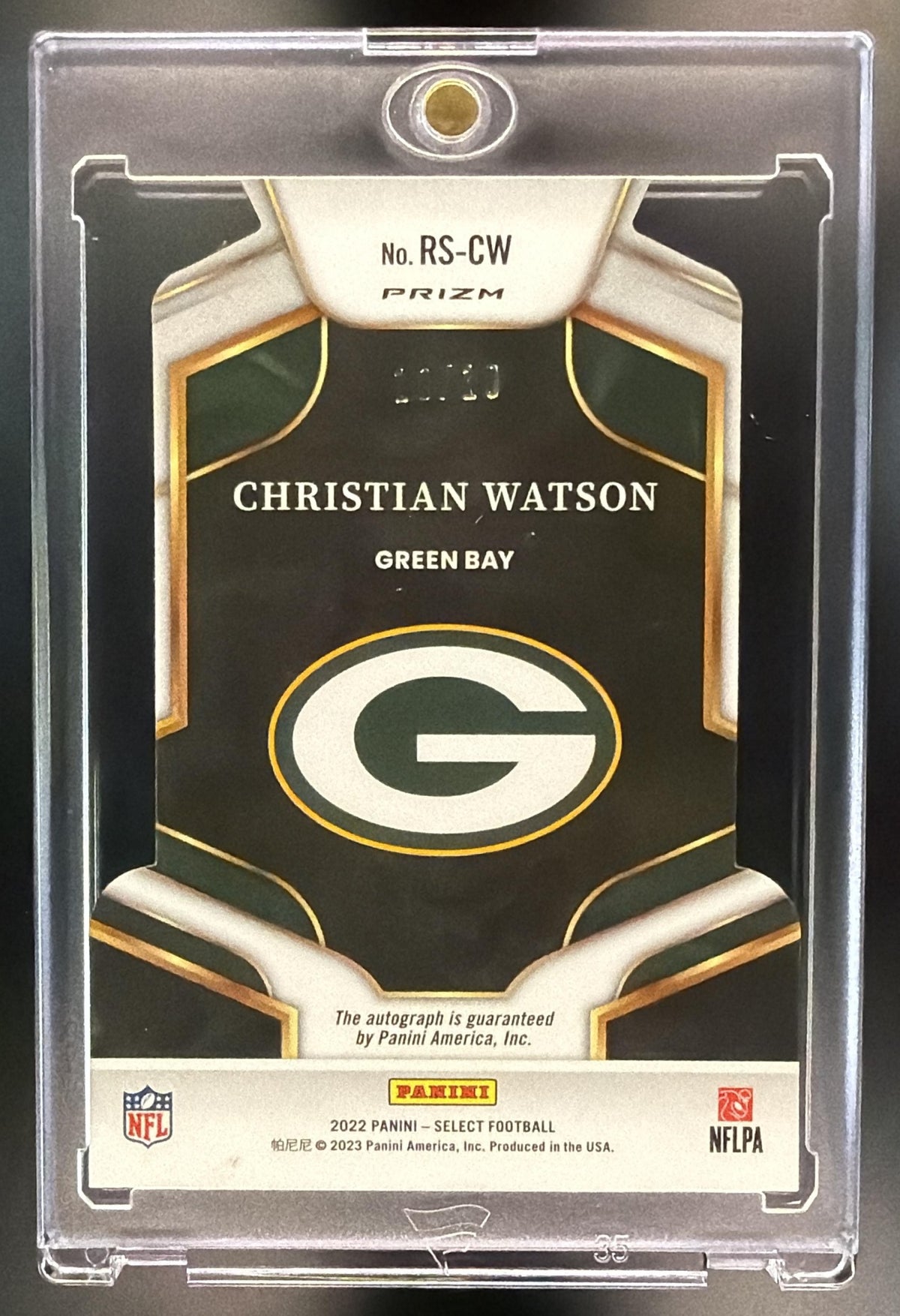 2022 Panini Select Christian Watson #RS-CW Rookie Signatures Die Cuts Gold Prizm /10 Auto RC