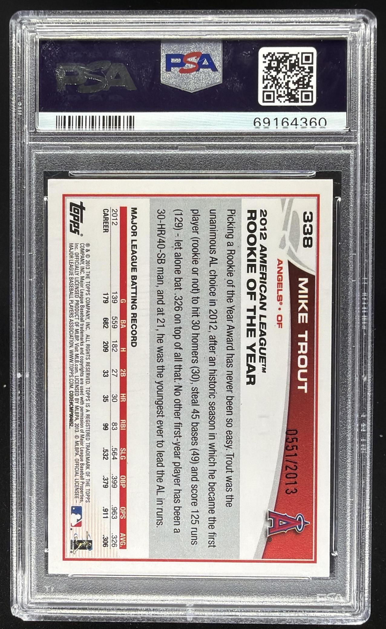 2013 Topps Mike Trout #338 Gold 551/2013 PSA 9