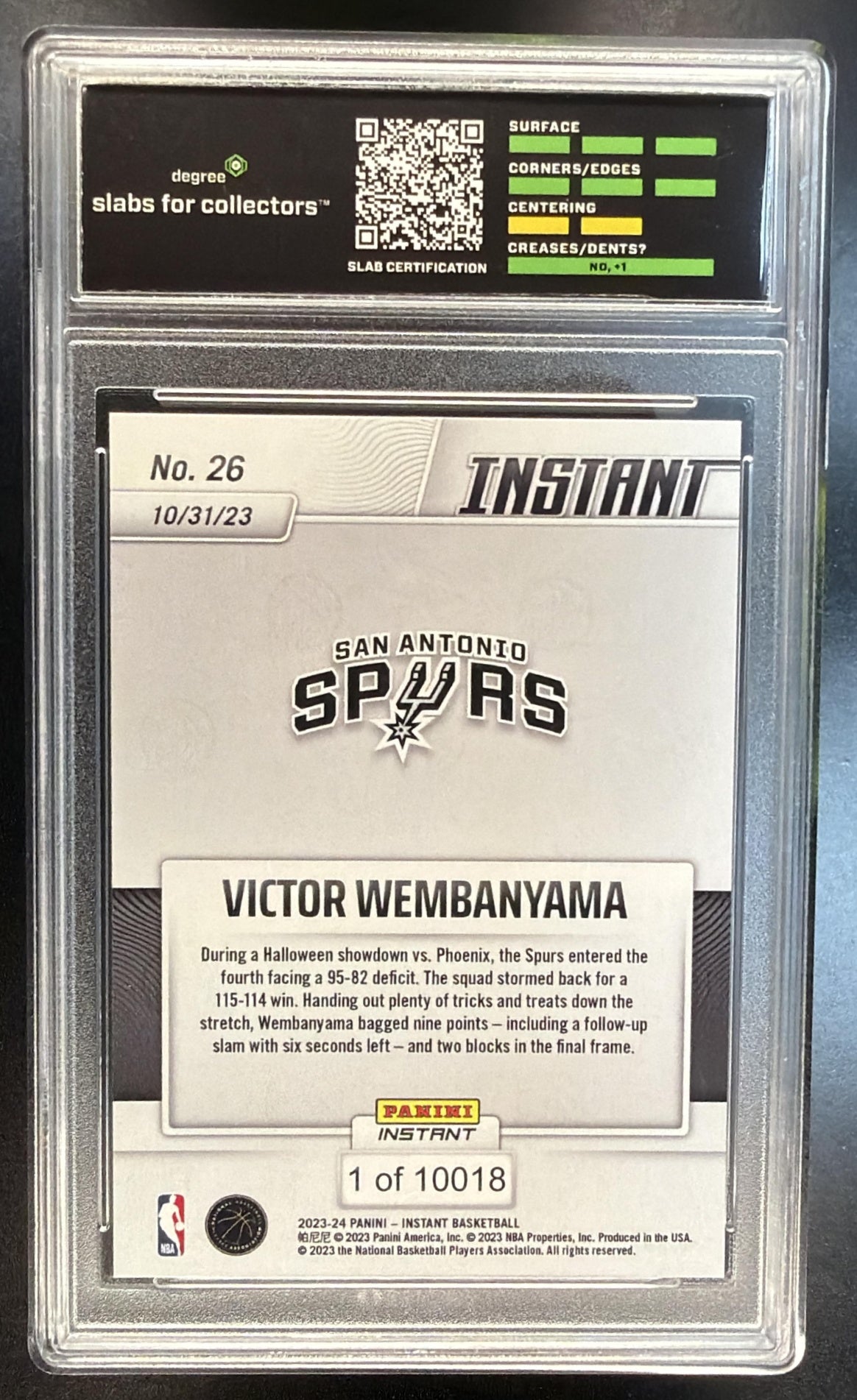 2023-24 Panini Instant Victor Wembanyama #26 1 of 10,018 RC Spurs Degree 9