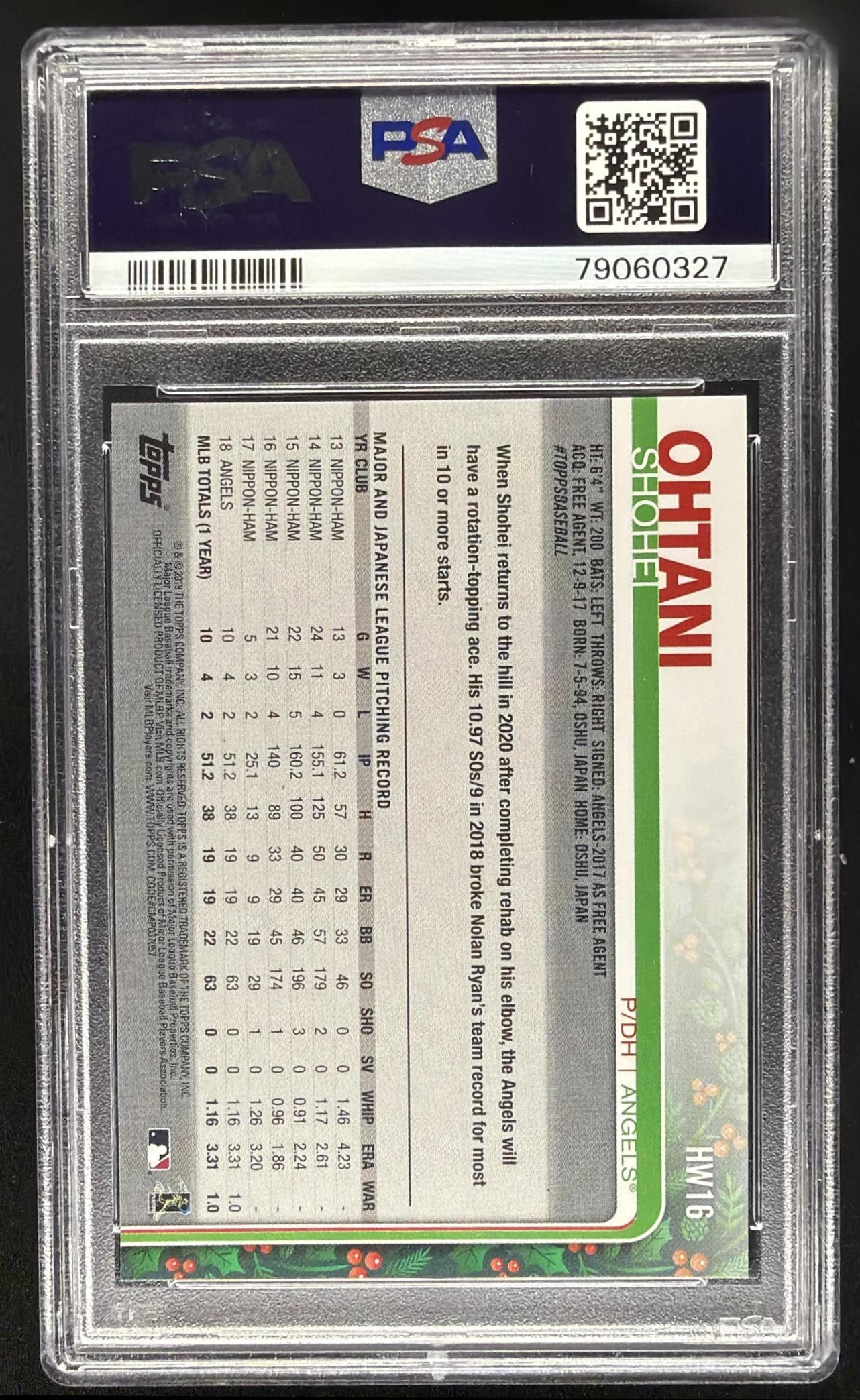 2019 Topps Holiday Shohei Ohtani #HW16 Rookie Cup PSA 10