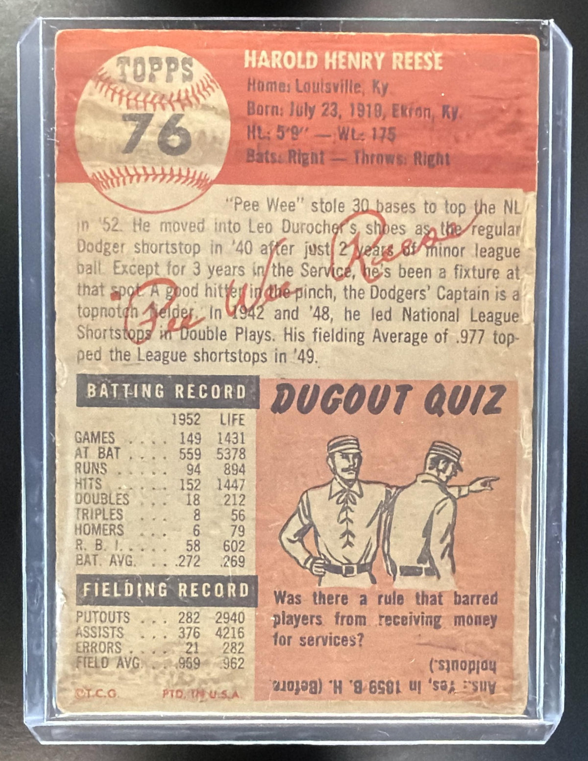 1953 Topps Pee Wee Reese #76