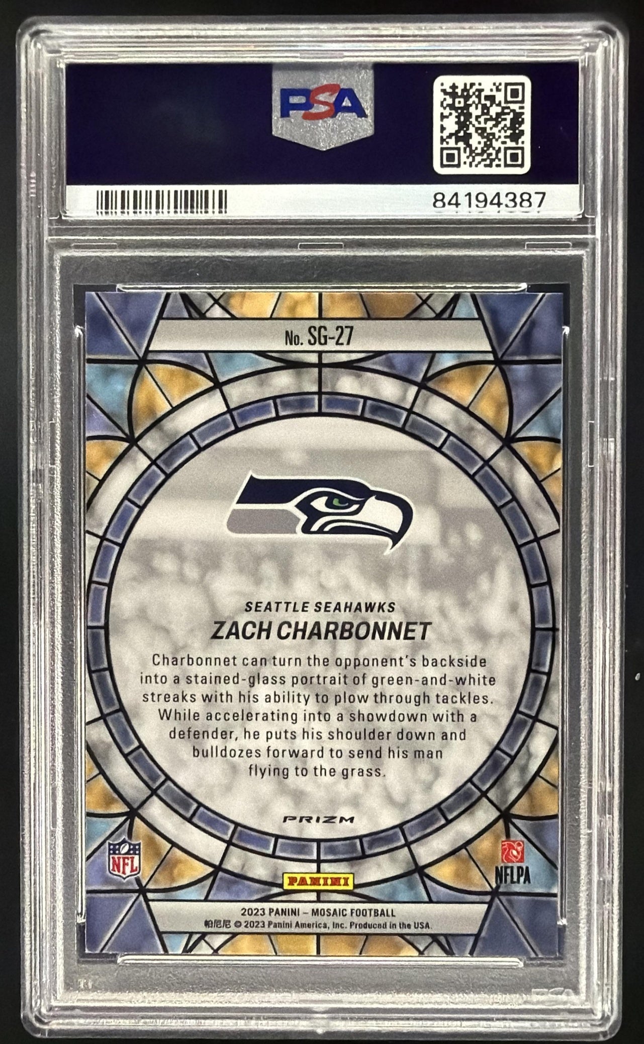 2023 Panini Mosaic Zach Charbonnet #SG-27 Stained Glass RC PSA 9