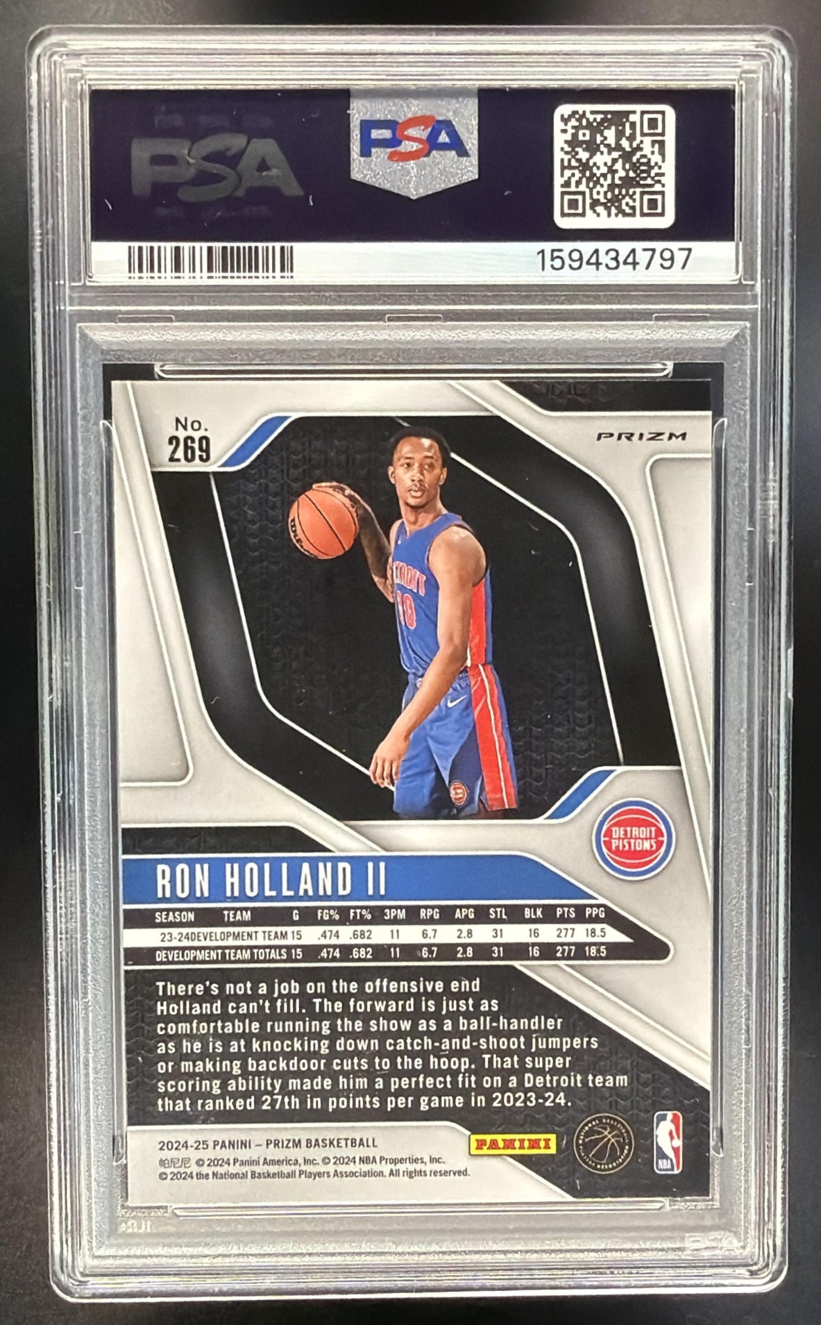 2024-25 Panini Prizm Ron Holland II #269 White Sparkle SP RC PSA 9