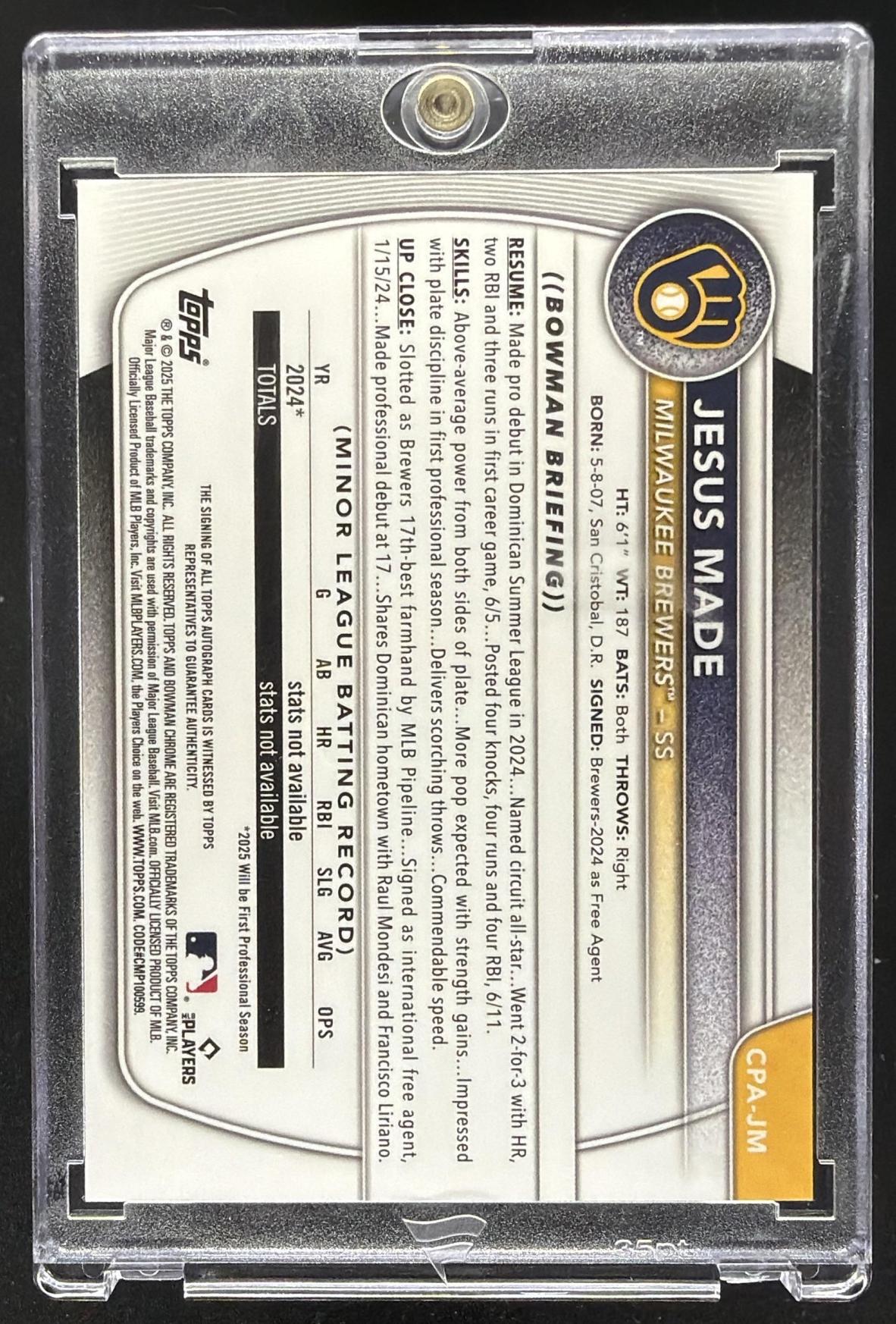 2025 Bowman Jesus Made #CPA-JM Chrome Auto 1st Prospect