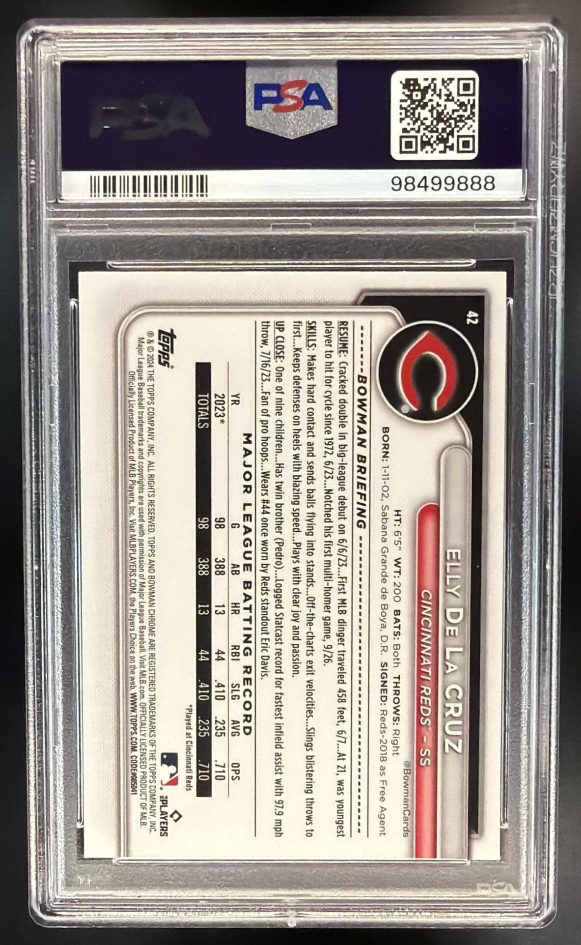 2024 Bowman Chrome Elly De La Cruz #42 Yellow /75 Refractor RC PSA 9
