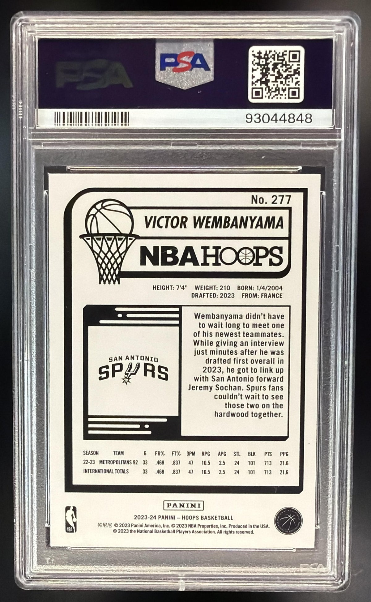 2023-24 Panini Hoops Victor Wembanyama #277 Teal Explosion RC PSA 10