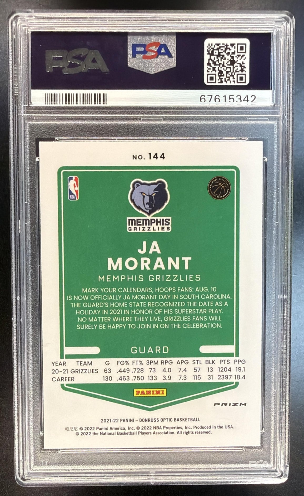 2021 Panini Donruss Optic Ja Morant #144 Photon PSA 9