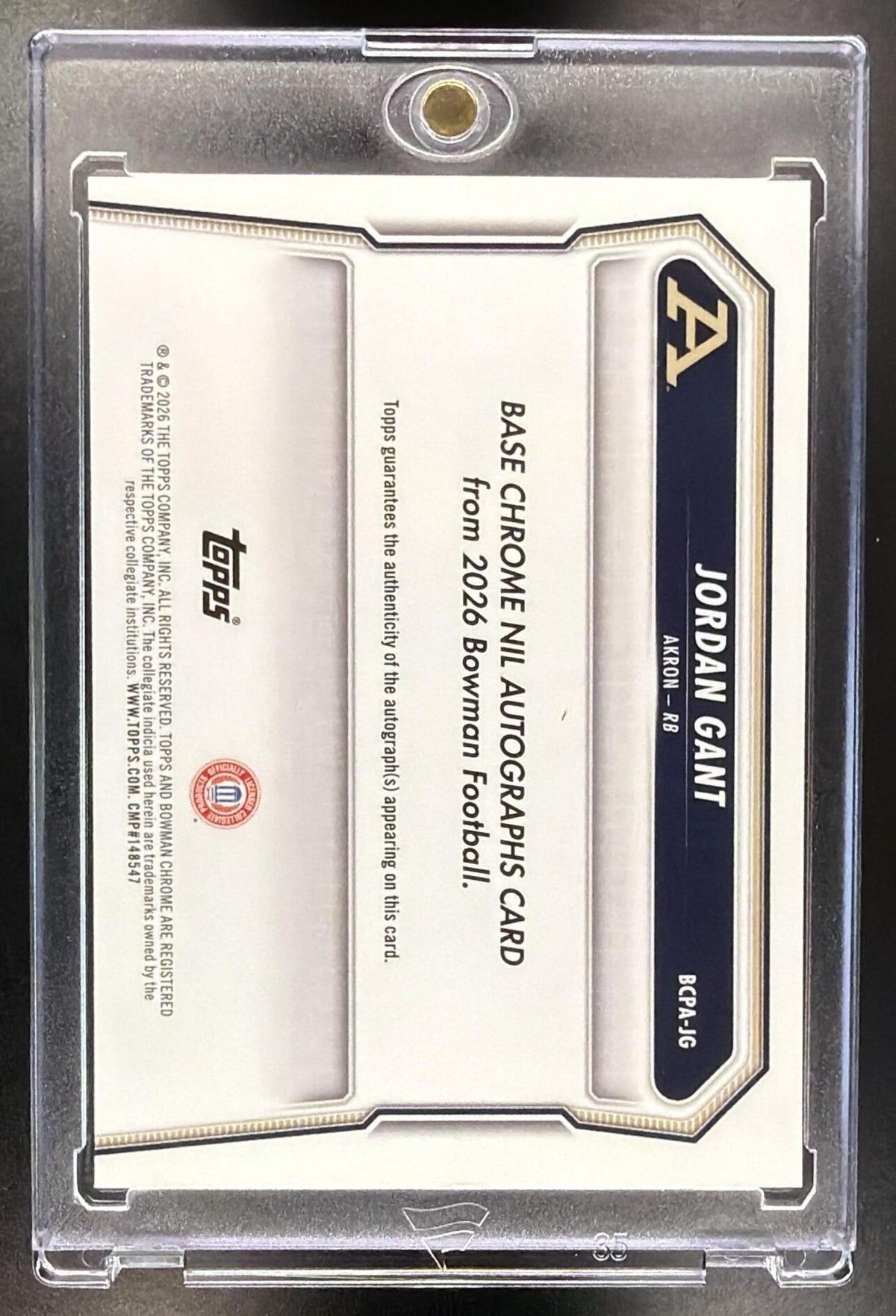 2026 Bowman Jordan Gant #BCPA-JG Chrome Auto Black Refractor 10/10 1st Prospect