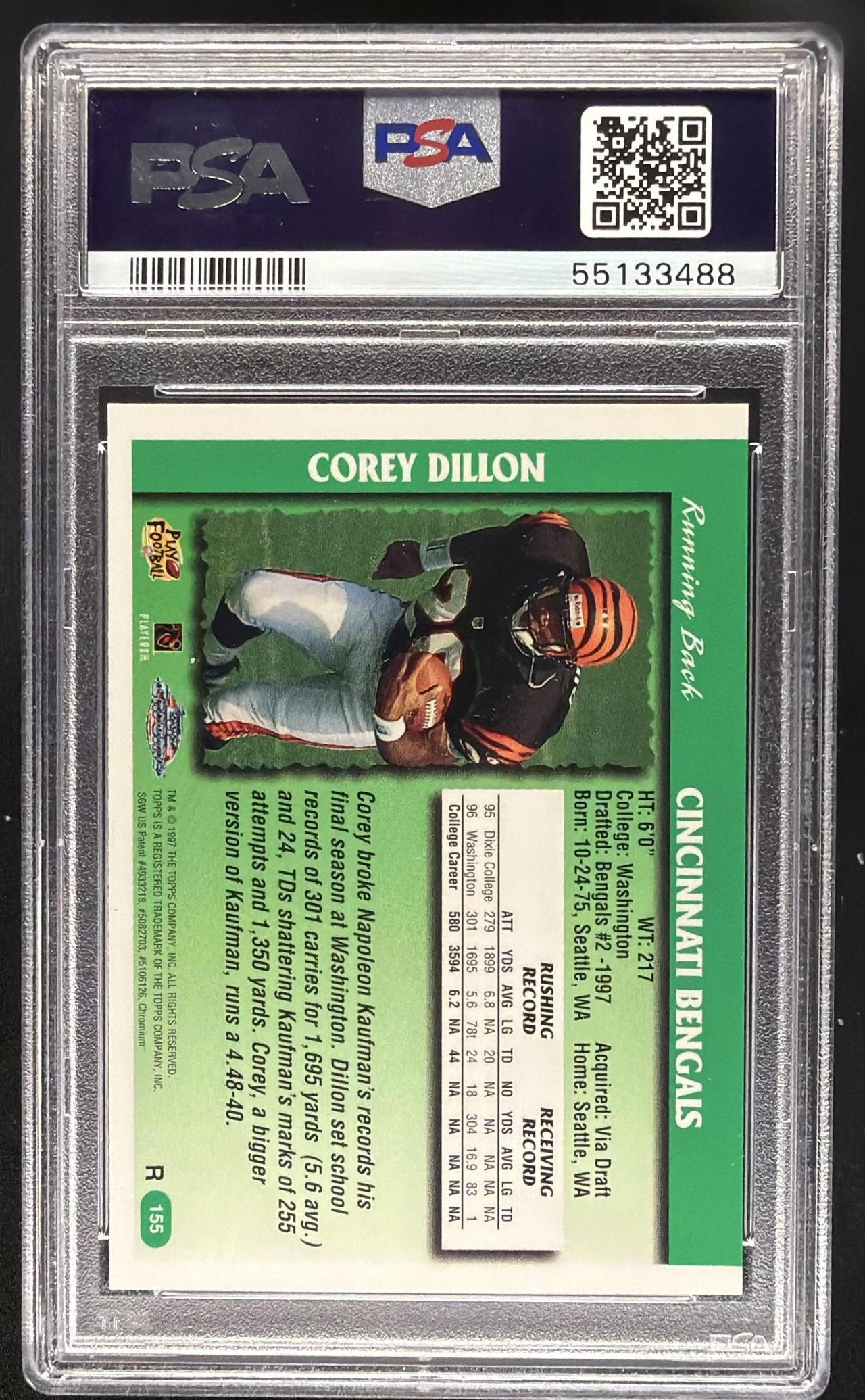 1997 Topps Chrome Corey Dillon #155 RC Refractor PSA 9
