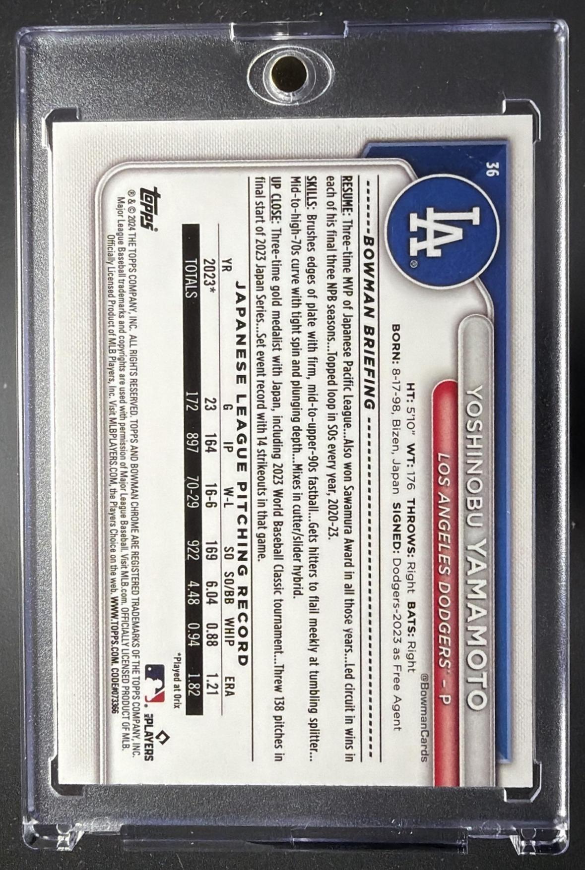 2024 Bowman Mega Box Yoshinobu Yamamoto #36 Mojo Refractor Yellow /75