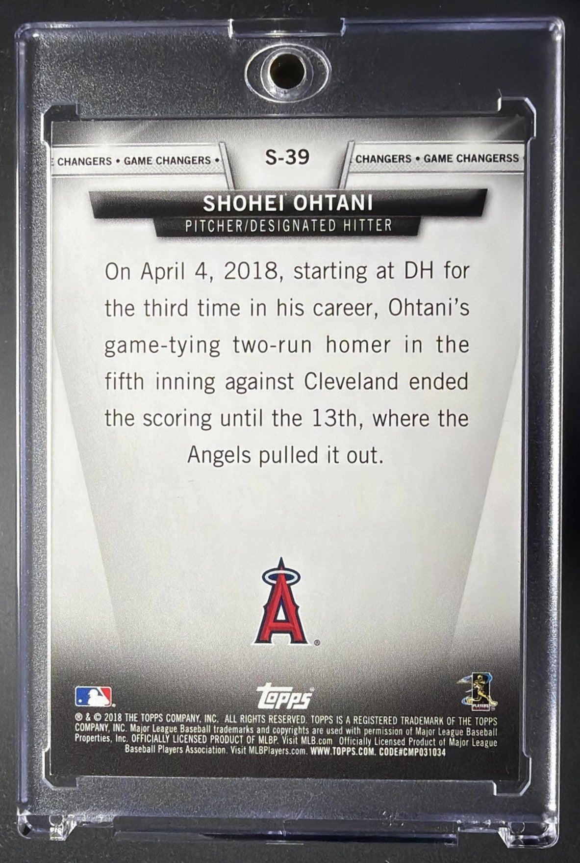 2018 Topps Update Shohei Ohtani #S-39 Salute RC Game Changers