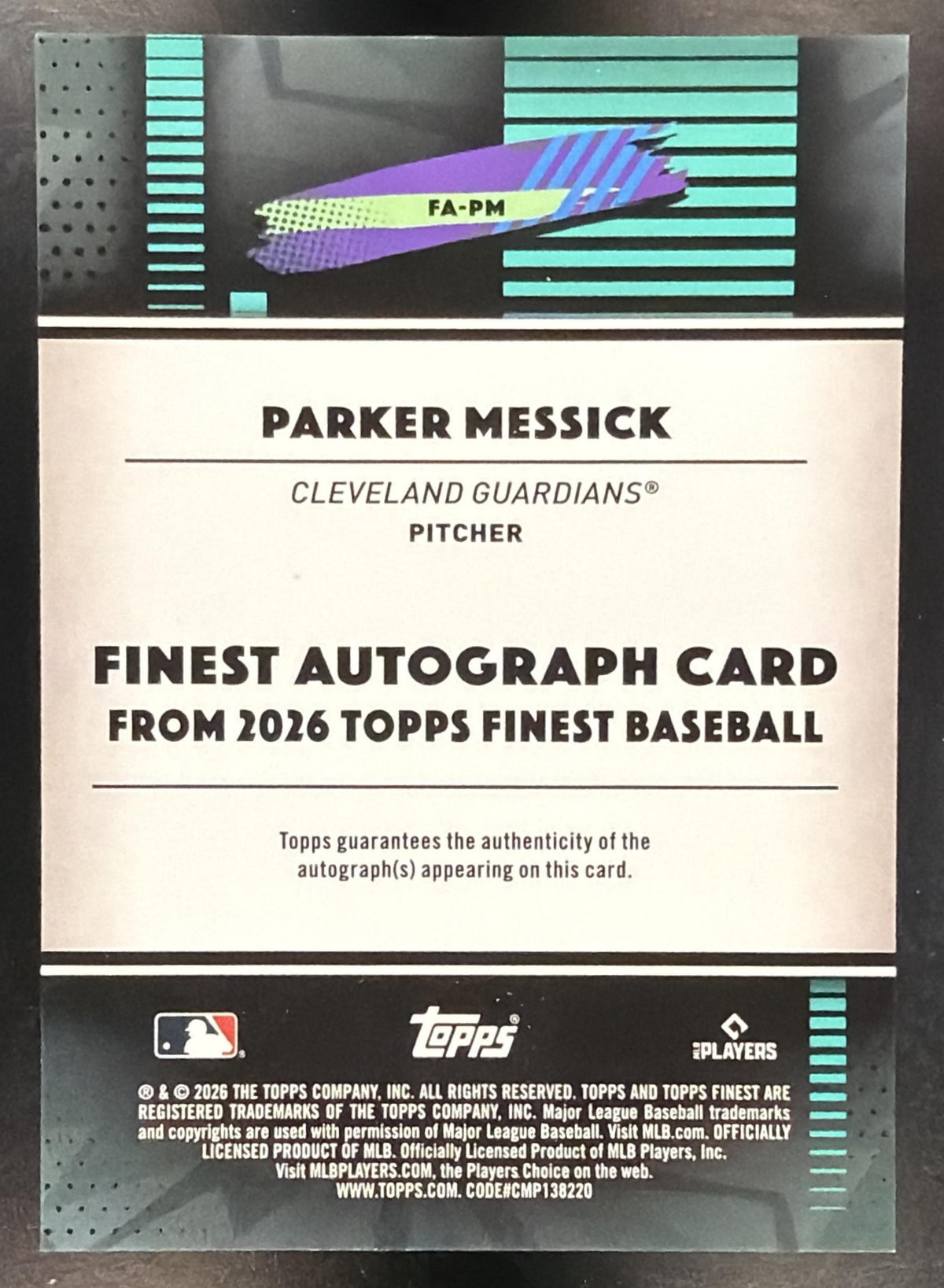 2026 Topps Finest Baseball Parker Messick #PA-PM Orange Refractor Auto 18/25 RC