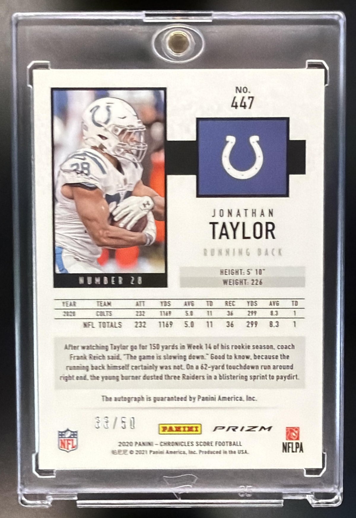 2020 Panini Chronicles Jonathan Taylor #447 Gold Rookie Auto /50