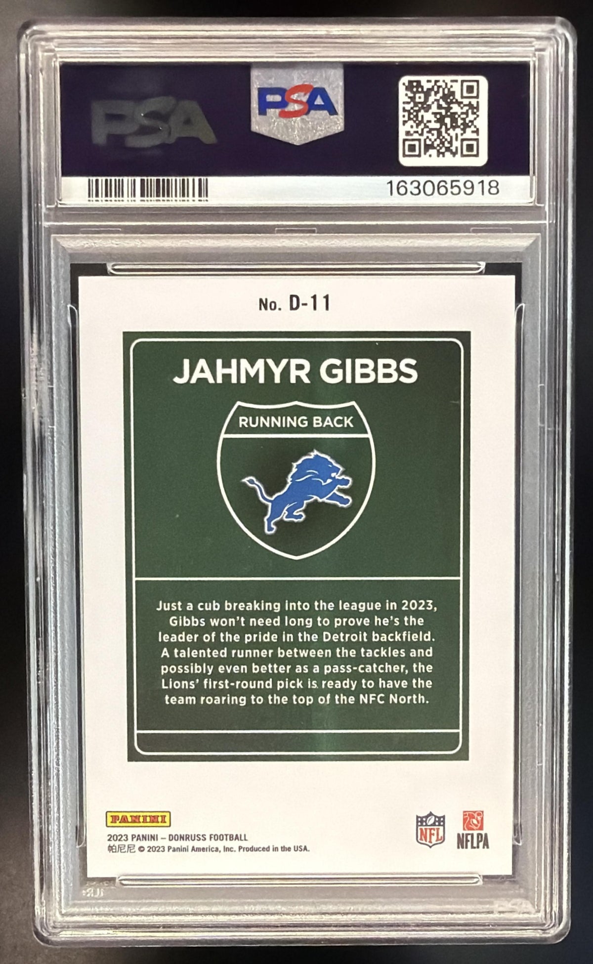 2023 Panini Donruss Jahmyr Gibbs #D-11 Rookie Downtown PSA 9