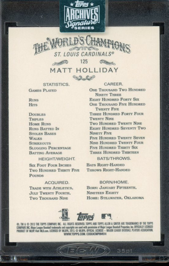 2024 Archives Matt Holliday 2013 Allen & Ginter Auto /10