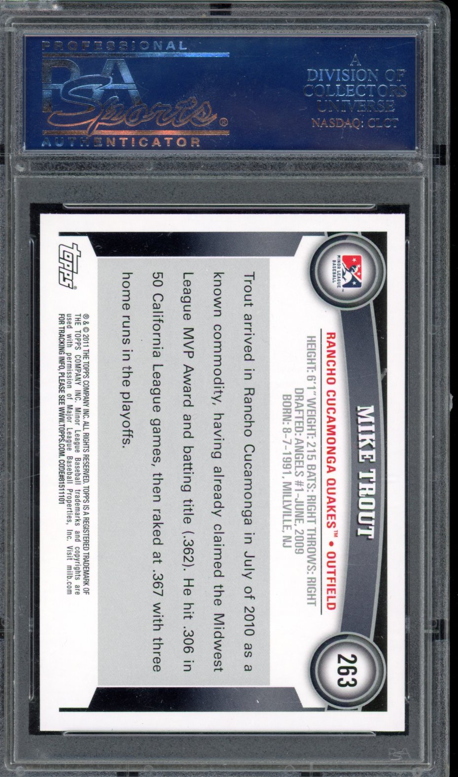 2011 Topps Pro Debut Mike Trout Rookie PSA 10