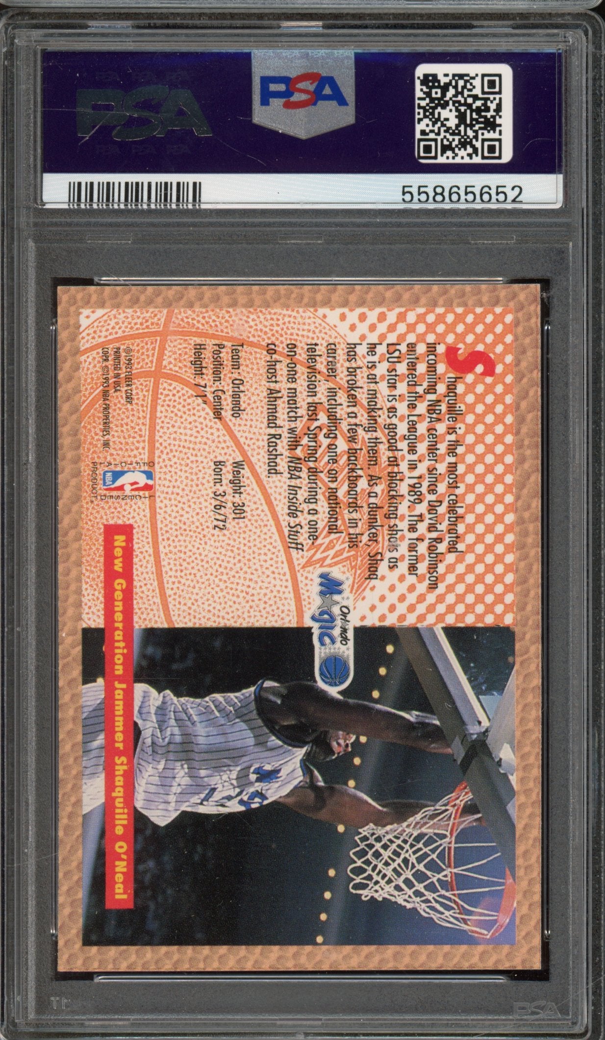 1992 Fleer Shaquille O'Neal Tony's Pizza PSA 9 RC